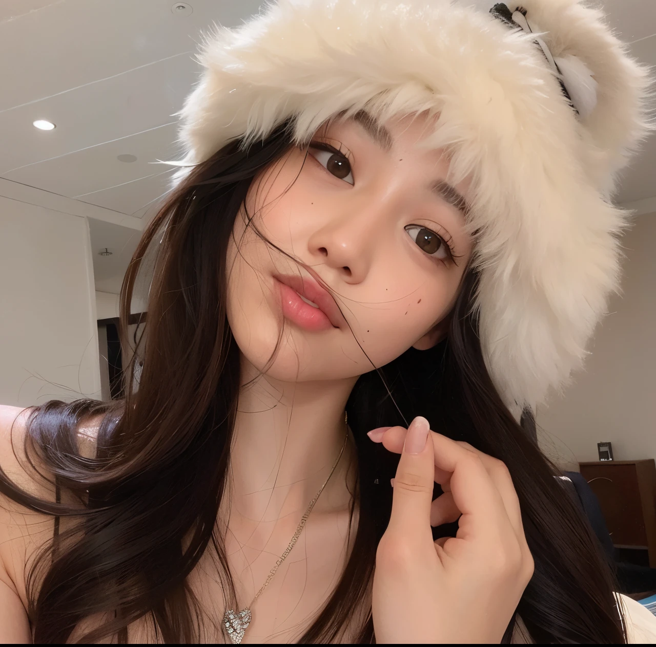 araffe girl with long hair wearing a white hat and a necklace, Ulzzang, wan adorable korean face, jennie blackpink, Bae Suzy, Lalisa Manoban do Blackpink, Lalisa Manobal, young adorable korean face, menina coreana, linda mulher coreana jovem, Mulher sul-coreana bonita, Jinyoung Canela, Parque Roseanne do Blackpink