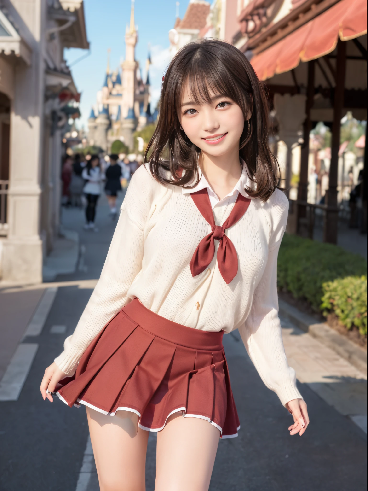 ((grin:1.2)), ((2girls)), cute, young, (full body:1.3),,ultra-detailliert、masterpiece、top-quality、超A high resolution、8K high image quality、Photogenic clarity、A detailed eye、gradients、Real live-action、Spring outdoor、During the School Cultural Festival、Lots of people、perfect anatomy body proportions、hard disk、nffsw、Nikon Z9 80mm Lens、masutepiece、Model Standing、Tiny panties、Small micro panties、Pubic hair can be seen through the lace of the panties、(((Panties are、It is a red and white polka dotted panty made partially of lace material..、Base color is white)))、(((、White blouses、Cute white white short sleeve blouse with checked ribbon)))、Navy blue uniform jacket、(((See all white panties)))、(((The skirt is definitely worn)))、(((Lift skirt hem)))、Sit in a triangle with your thighs slightly inward、panties focus、too bright natural light、Sunshine、Detailed lace panty pattern、Plain white panties、(((Lifting skirt while standing to show off panties to camera)))、(((Beautiful alignment and snow-white teeth)))、(((Lift the skirt bigger and bigger,、Show your panties to the camera)))、The most popular and beautiful employees of the company、Body type of slender model、Ultra slim body Gcup bust、Body shape of slim model、Beautiful posture、squatting and spreading legs、Skirt rolled up、Very sexy panties、extremely wet、Playing in the water together、