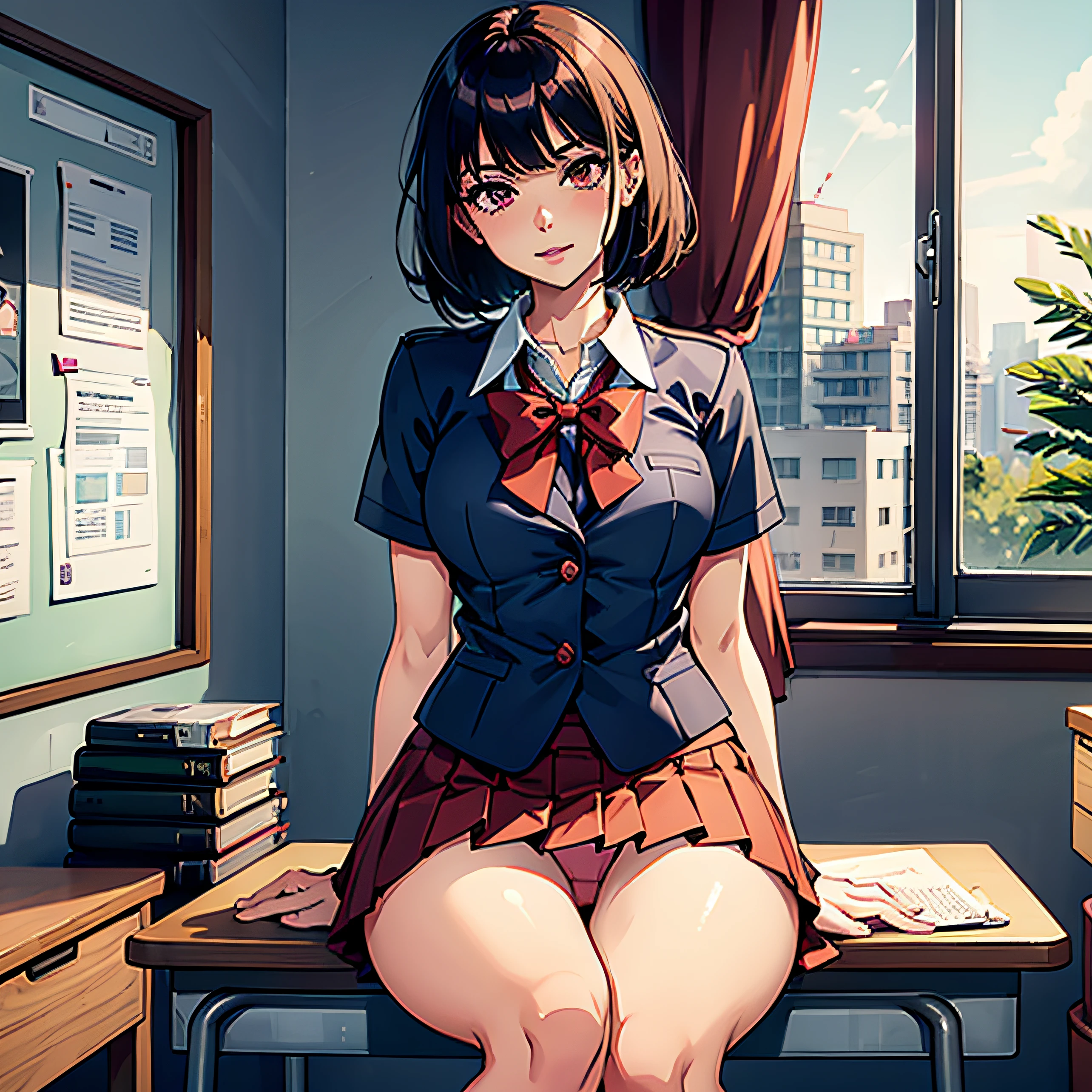 Cute beautiful girl wearing school uniform Wear red panties. The skirt is very short. Poke your fingers in the clitoris. Milky white juice comes out of the clitoris. I made a very nice face sitting on the study desk.