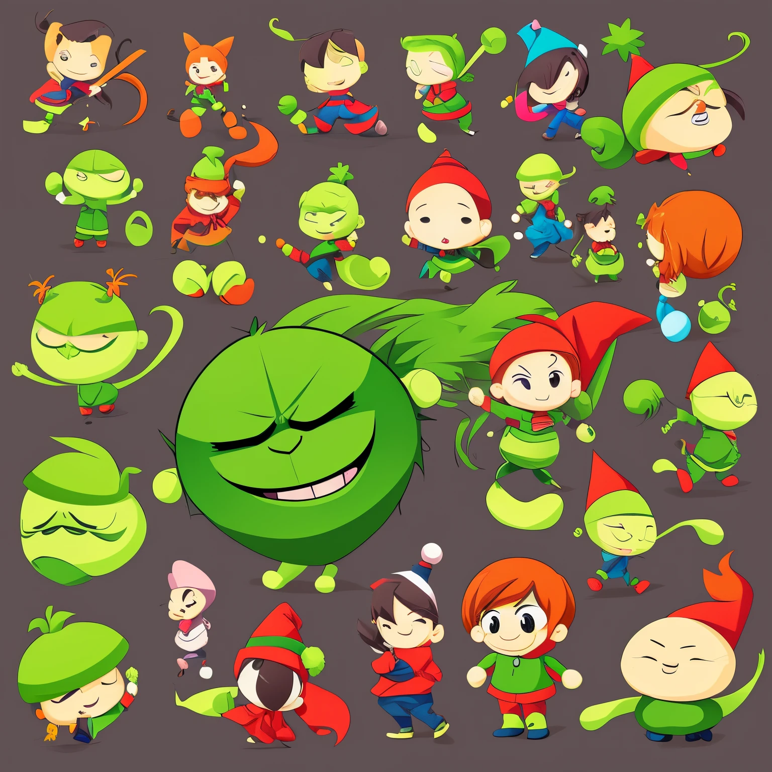 cartoon-style, (chibi character, deformed, full body, big head:1.5, line art), 3D, cute Grinch, skipping