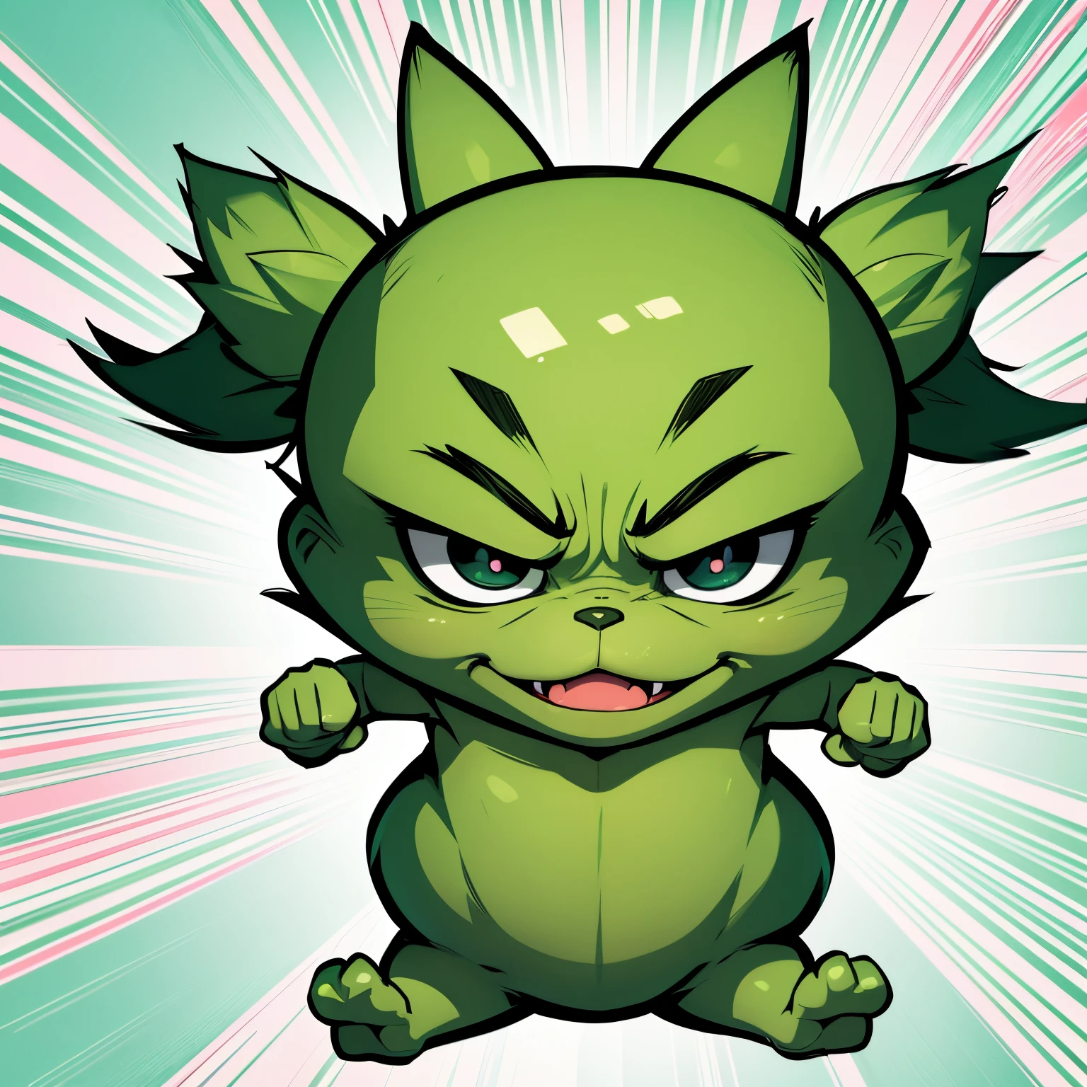cartoon-style, (chibi character, deformed, full body, big head:1.5, line art), 3D, cute Grinch, skipping