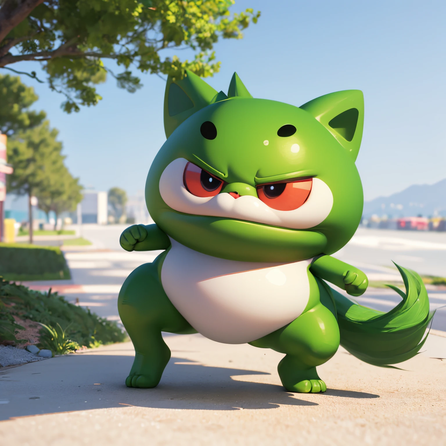 cartoon-style, (chibi character, deformed, full body, big head:1.5, line art), 3D, cute Grinch, skipping