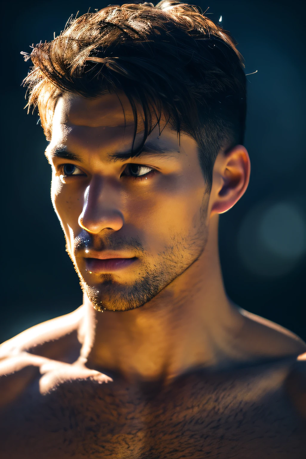 masculine,jawline,mewing,asian european,sharp nose,muscular,upper neck,looking at sky
