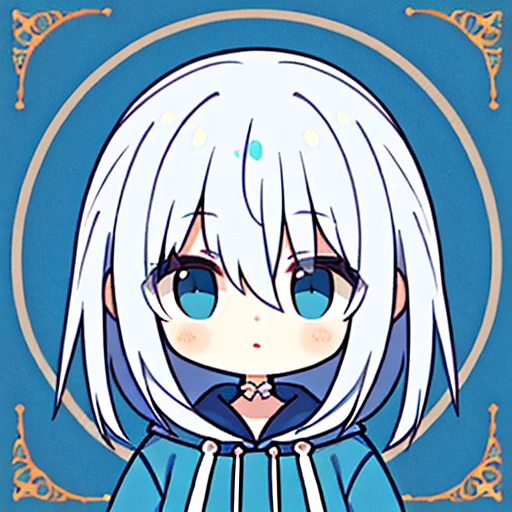 masterpiece,1girl,blue hoodie,white hair