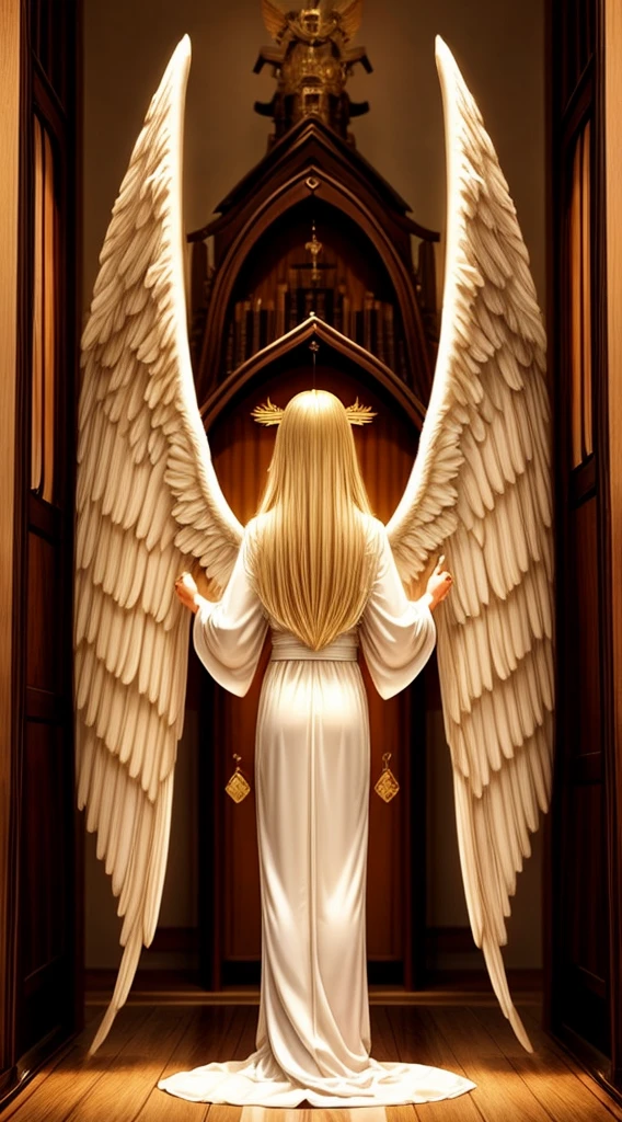 Background Shrine、Deities々Right、the angel's wings、a blond、A slender、The long-haired、bathrobe