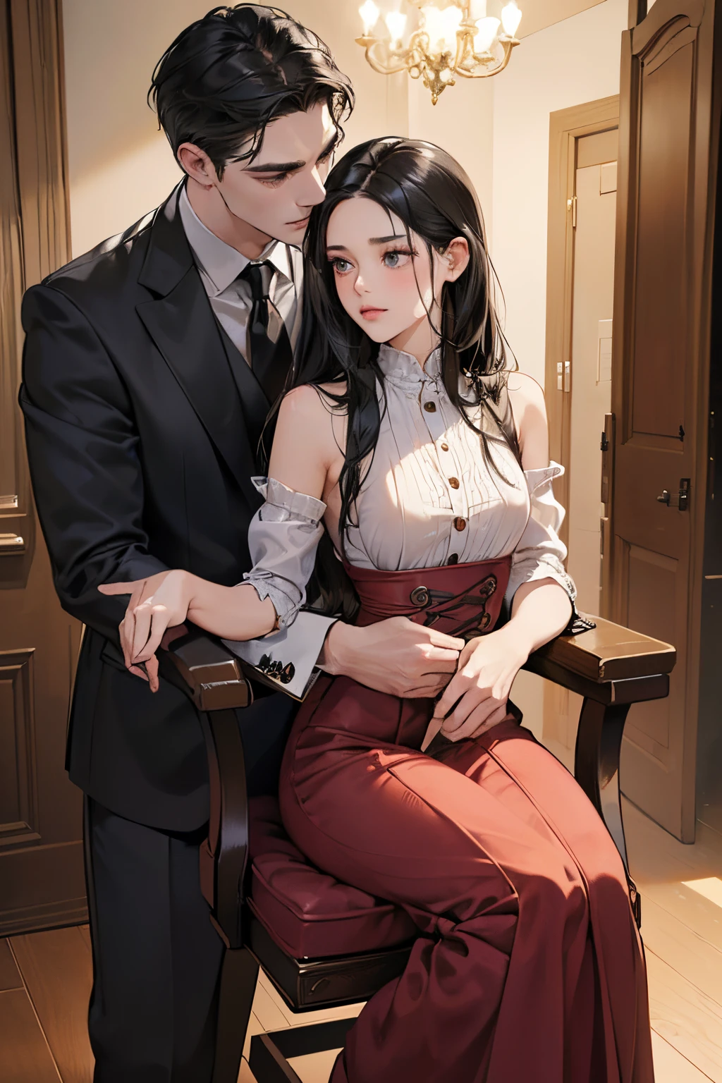 couple, together, woman on lap
