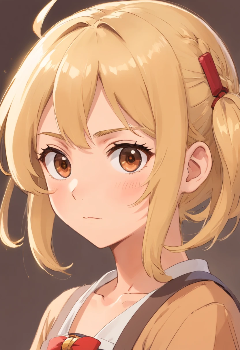 Blonde Anime Girls, Hair pulled back、With brown eyes, With an irritated face, glad, Sad and serious , Eta、She draws her body
