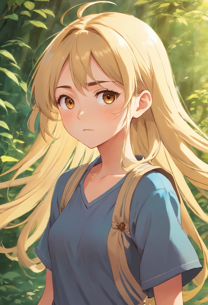 Blonde Anime Girls, Hair pulled back、With brown eyes, With an irritated face, glad, Sad and serious , Eta、She draws her body