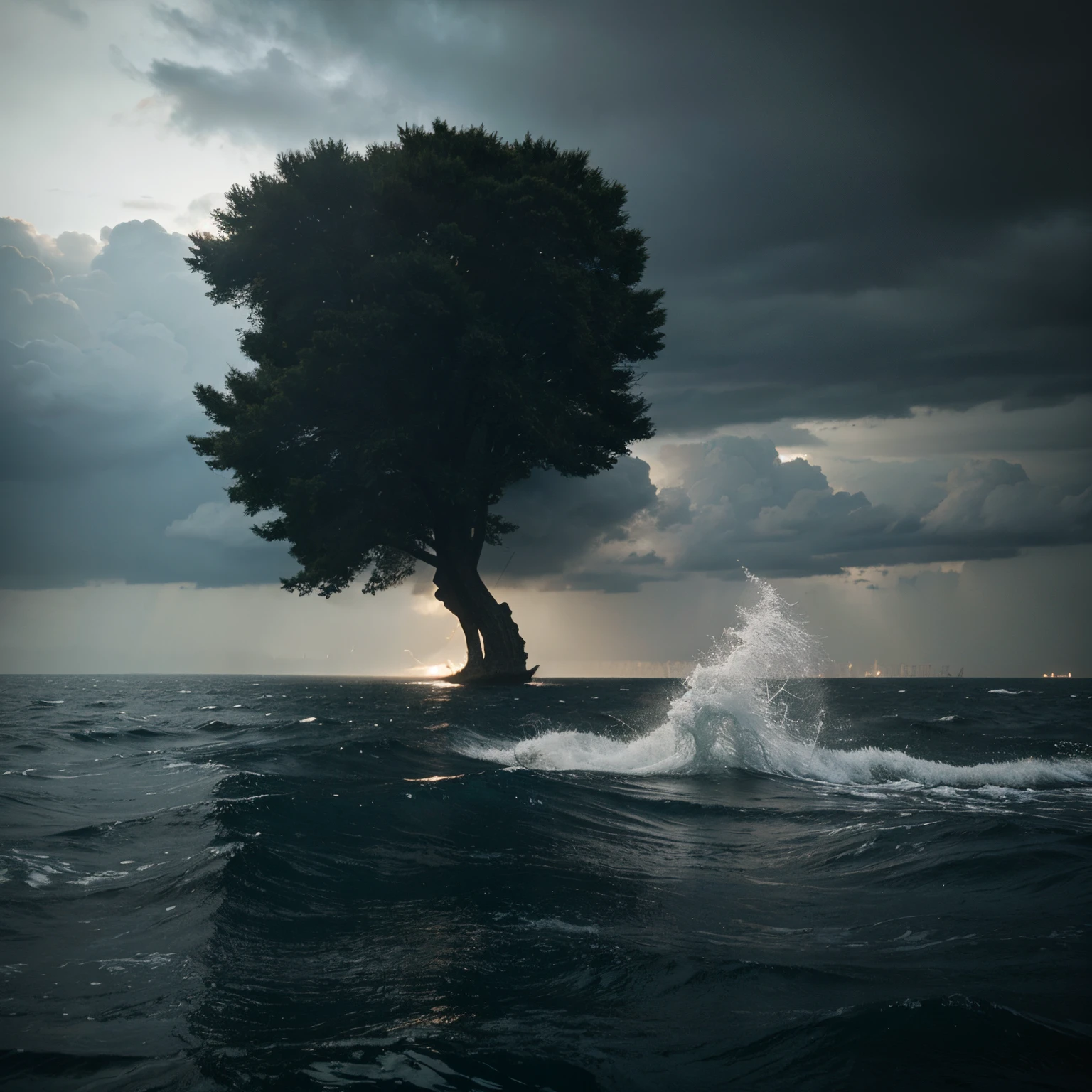 An ultra realistic piece of heavy rain with winds on the water