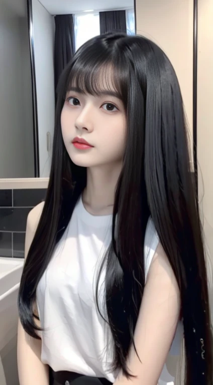 8K，真实感，The light is really soft，Beautiful girl living in reality，Wear a white shirt and denim shorts、woman with smooth black hair, The picture is inspired by Ma Yuanyu, Douban, Endless realism, full body xianxia, wenfei ye, xintong chen, profile picture 1024px, li zixin, cai xukun，Straight hair one meter long，8K, Ultra-fine smooth black shampoo，straight, silky black hair，black long straight hair，Silky black hair trembling，Smooth black long straight hair，Her straight, Silky brunette dances non-stop，Smooth black straight hair keeps flying，Extremely smooth straight hair，Super Long Straight Hair，Very soft，black hair color hair, Straight hair one meter long，A Lot of Hair，Hair strands are clearly visible，The hair is thick，Top hair quality，The hair is too smooth，Hair is unusually smooth，The shine of the hair is dazzling，