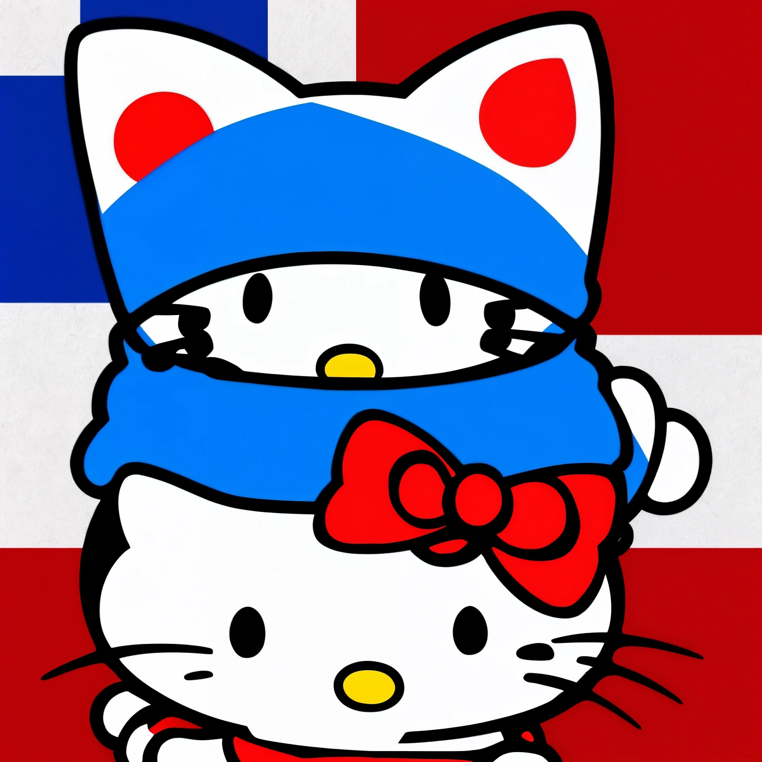 Hello kitty holding russian flag, wearing ushanka, cute, Holding vodka