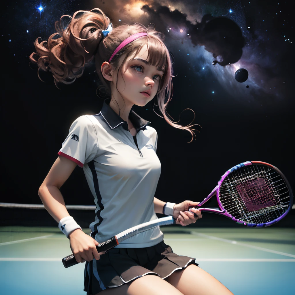 Teenager holding tennis racket in space