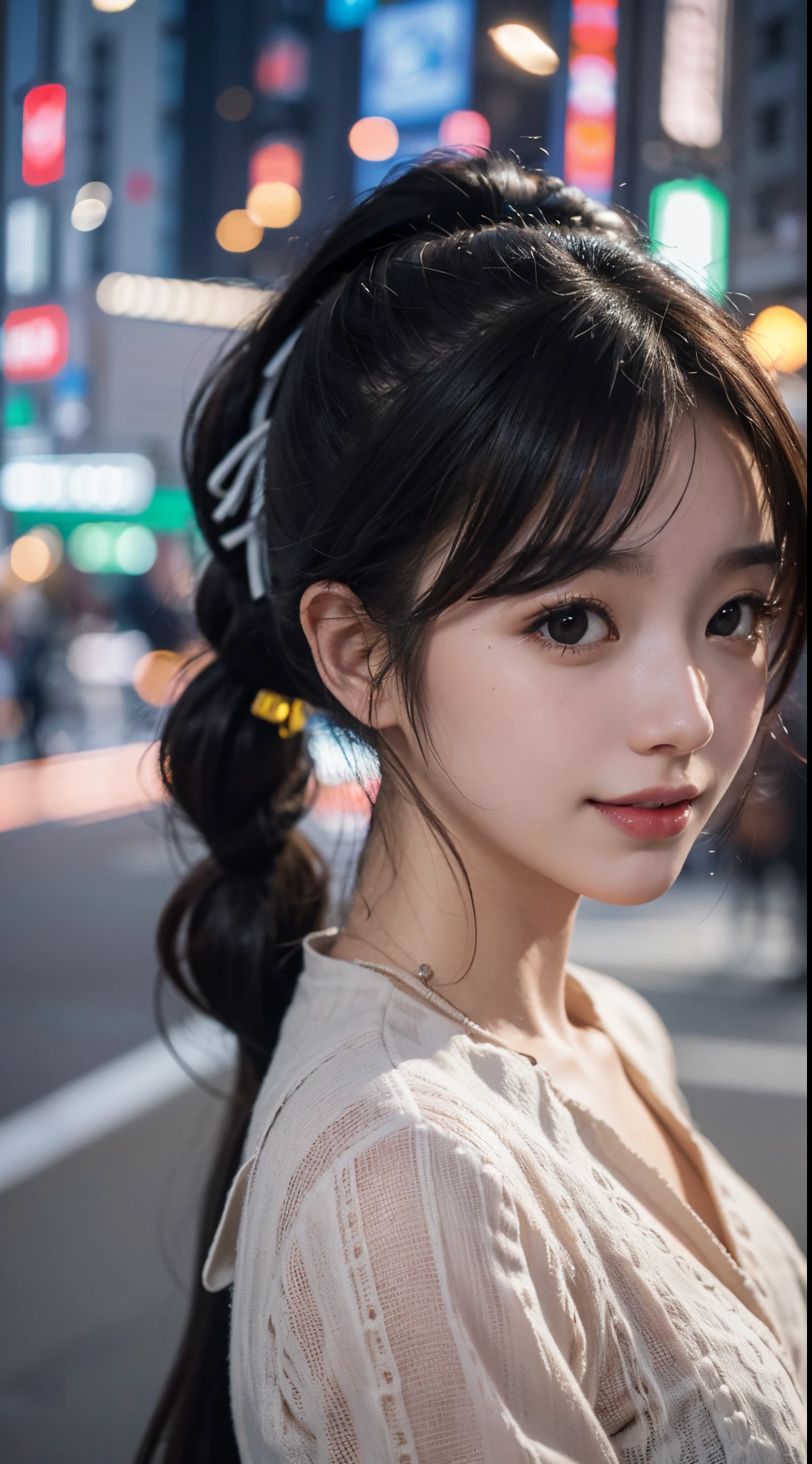 Best Quality Detail:1.2, realisitic, 8K UHD, hight resolution, 1girl in:1.2, The ultra-detailliert, High quality textures, intricate detailes, detaileds, Very detailed CG, High quality shadows, Detail Beautiful delicate face, Detail Beautiful delicate eyes, depth of fields, Ray traching, in her 20s, Pretty Kpop Girl, Korean Urzan Face:1.1, Slender face, ulzzang -6500-v1.1:0.6, pureerosface_v1, gloweyes, teak, Glossy lips, perfectbody, a choker、cleavage of the breast、 Brown hair、poneyTail:1.1, Street, Particle, look at viewr, Photorealsitic:1.4, ultra-detailliert, photos realistic, 4K 8K UHD Full Color RAW Photos, Fuji Film(Medium format:1.2), Hasselblad:1.2, Carl zeiss:1.1, Incredible dynamic range photography(UTIL_Art by Smoose-768:1.1), hight resolution, High pixel count, clear details, crisp image, Natural color reproduction, Noise Reduction, High fidelity, qulity, Software Improvements, Upscaling, Optimized algorithms, Pro-level retouching、((Shibuya, tokyo prefecture))、On the way to shopping、((Fashionable clothes with a very high design))、graphic t-shirt: Art and Logos、Graphic T-shirts printed with anime characters are trending.、Used for unique styling