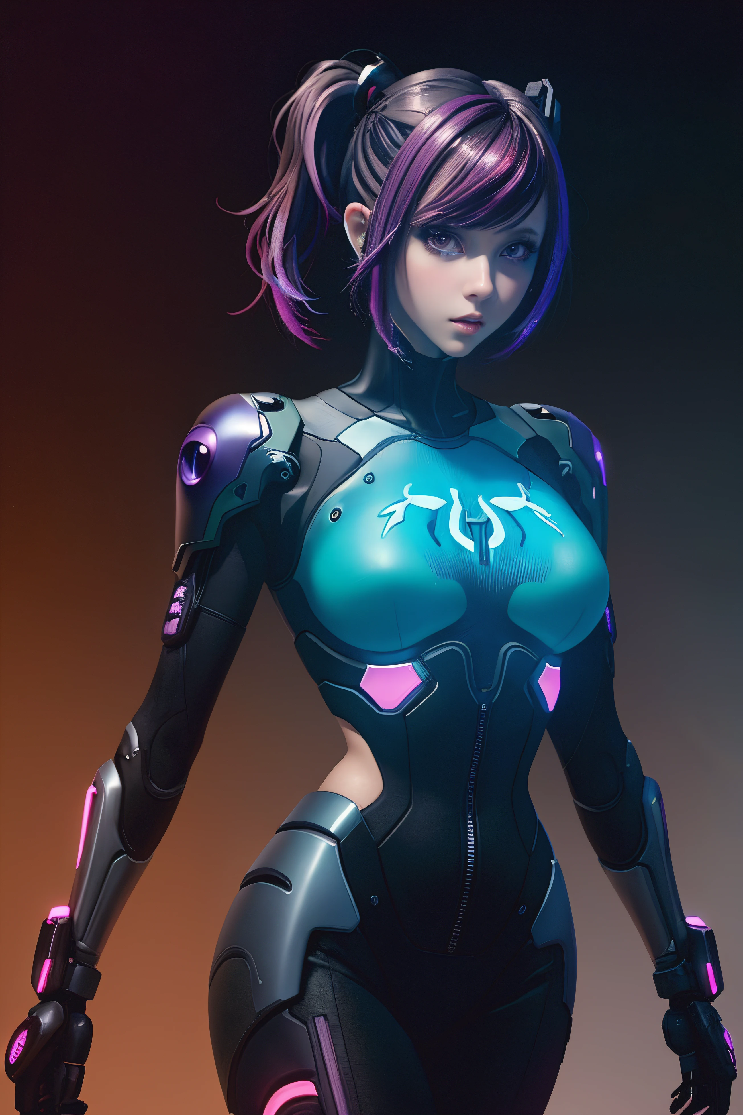 a cartoon image of a woman in a black suit and purple hair, cute cyborg girl, cyberpunk oppai, girl with mecha cybernetic armor, 极其详细的Artgerm, shining skin, perfect anime cyborg woman, cyborg girl, cyber suit, female cyberpunk anime girl, Perfect android girl, style artgerm, linda cyborg girl, android heroine
