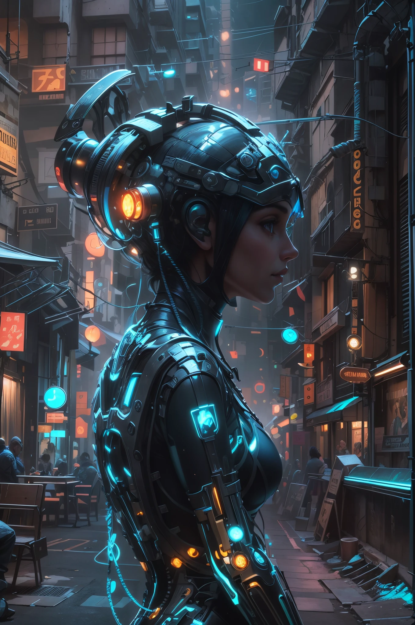 motor irreal:1.4,UHD,La mejor calidad:1.4, fotorrealista:1.4, textura de la piel:1.4, obra maestra:1.8,A mechanical girl of the future,Metal reluciente,Brilliant robotic movements,ethereal,futuristic tech,Inteligencia artificial avanzada,Cityscape illuminated with neon lights,Metal exoskeleton,rasgos faciales altamente detallados,brillantes ojos LED,Meticulously crafted faux leather,Moda futurista extravagante,flotando sobre el suelo,Explorando el paisaje urbano,futuristic tech,Exquisite craftsmanship,Metal limbs with intricate designs,Seamless integration of humans and machines,surrealista,Otherworldly atmosphere,Utopian cityscape in the backdrop,Armamento avanzado integrado en su cuerpo,emitiendo un brillo suave y vibrante,Mirada expresiva y cautivadora,Fuerza sobrehumana y agilidad,Adoptar una postura de confianza y poder,High-resolution portrait with vibrant colors and intricate details,impresionante,Impresionantes obras de arte. (La mejor calidad,4k,8k,Altas Resoluciones,Obra maestra:1.2),Ultra detallado,(realista,fotorrealista,fotorrealista:1.37),HDR,UHD,Studio lighting,Pintura ultrafina,foco nítido,physically based representation,extreme detail description,profesional,vivid colors,Bokeh,Retratos,Artistas conceptuales