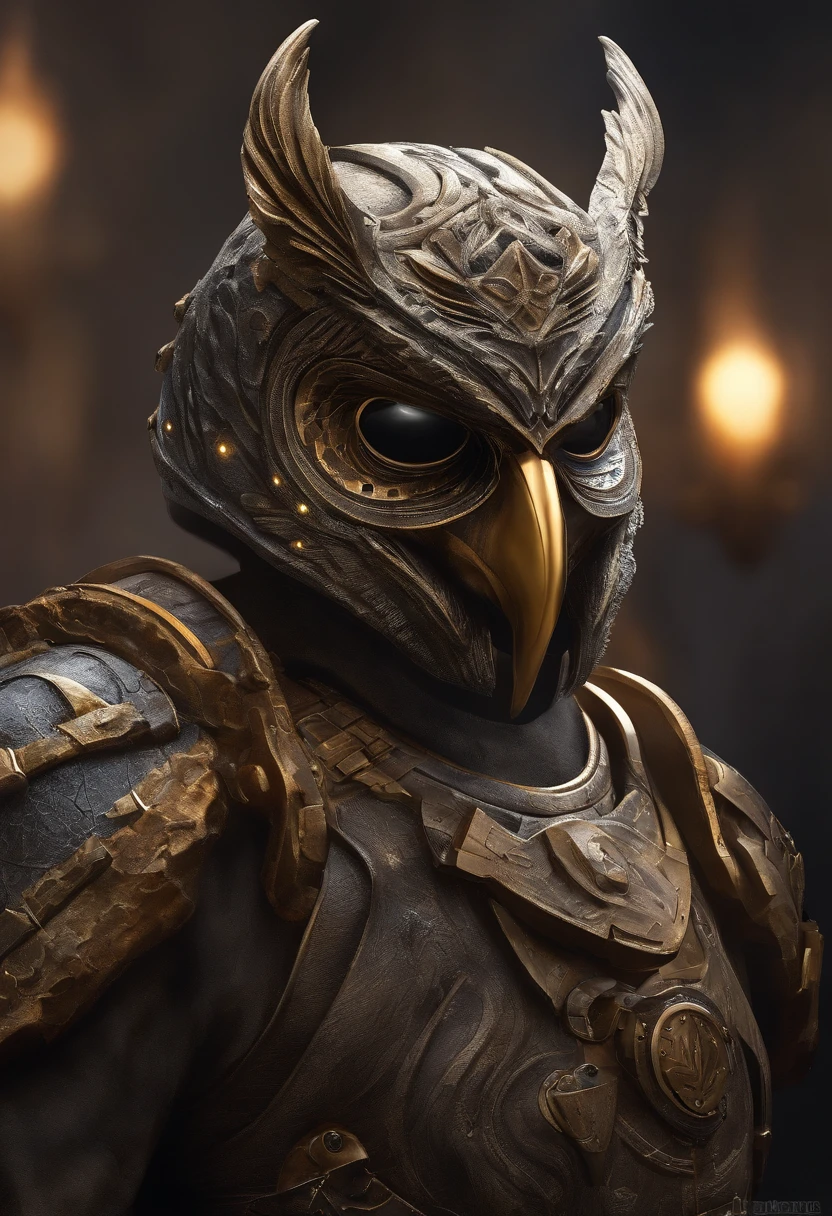 maximum quality, dramatic lighting, menacing pose, fierce expression, epic atmosphere, (((owl-headed helmet))), (((tiro de corpo inteiro))),uma corvo feito de metal, ciborgue, estilo cyberpunk, mechnical, ((detalhes intrincados)), HDR, ((detalhes intrincados, hiperdetalhado)), incandescent bulbs, Cinematic Shot, vinheta, Fundo do efeito bokeh, (tiro de corpo inteiro)