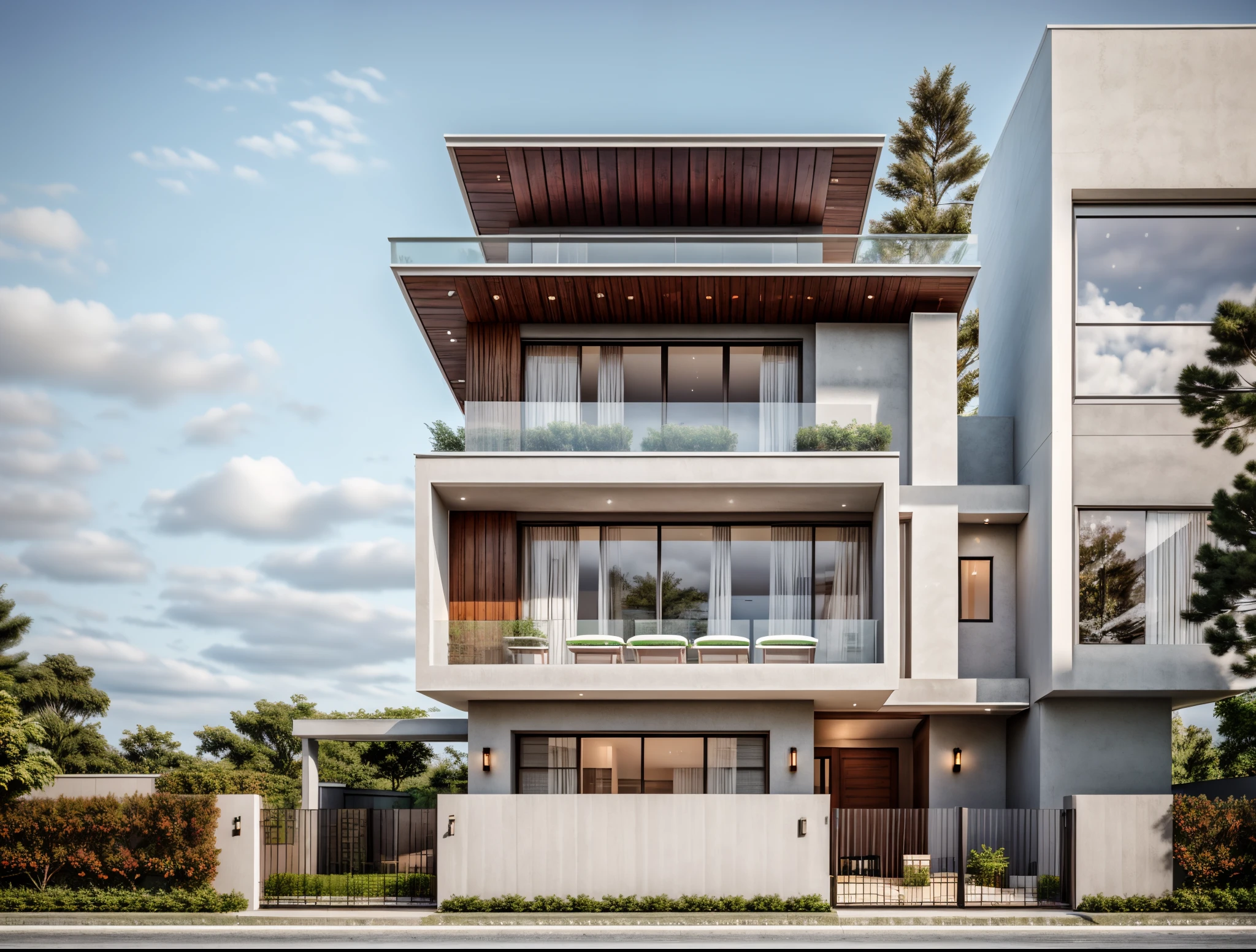 the exterior of the house, daytime, realistic, (( render vray )), cloudy sky, morning, sunlight, spring light, detailed, modern style, clear image, glasses, high reflection,
RAW photo,  8k UHD, DSLR, soft lighting, high quality, film grain, Fujifilm XT3