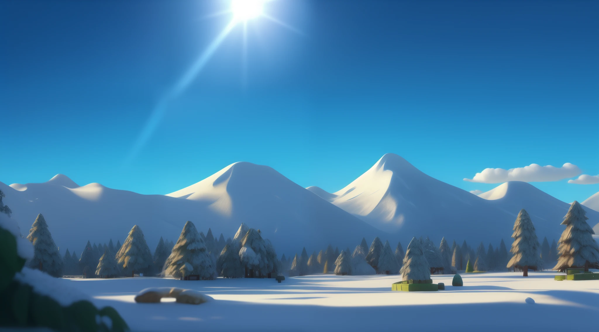 During the day,blue-sky,baiyun,snowy days,scenecy,rays of sunshine,Mountain forest without people