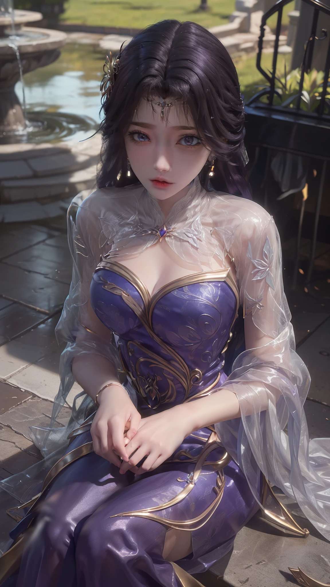 tmasterpiece,Highest image quality,Beautiful bust of old slave sister,Exquisite purple updo hairstyle,blacksilk,Decorated with a range of metal chokers and anklets,Ultra-detailed details,advanced。At the Pixiv Art Station,Break your own power,,The kinky is exposed,R-18G