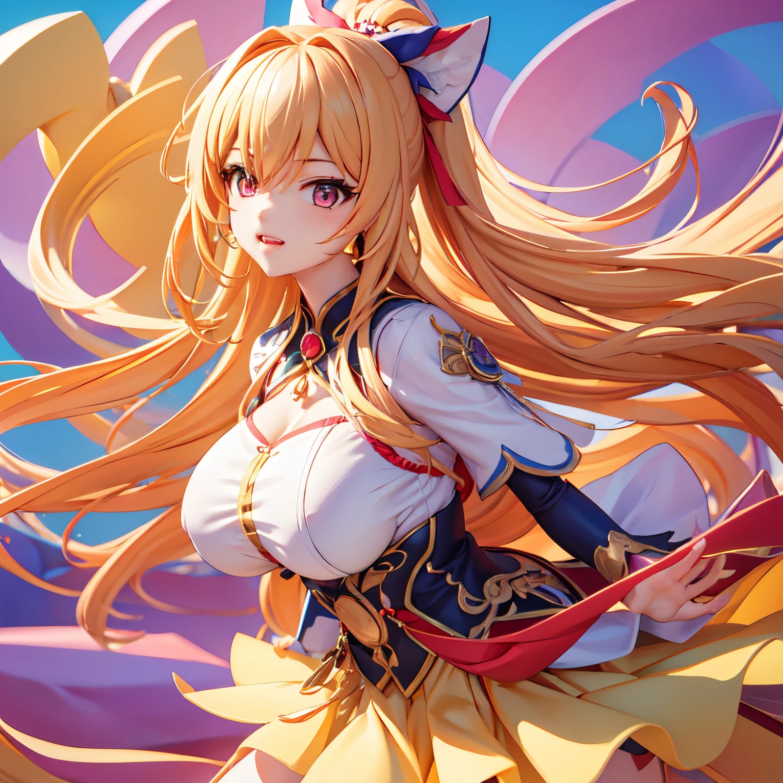tmasterpiece, Best quality at best, dynamicposes, dynamic angle, 废墟, Dynamic background, colorful background,  1个Giant Breast Girl, Permanent,