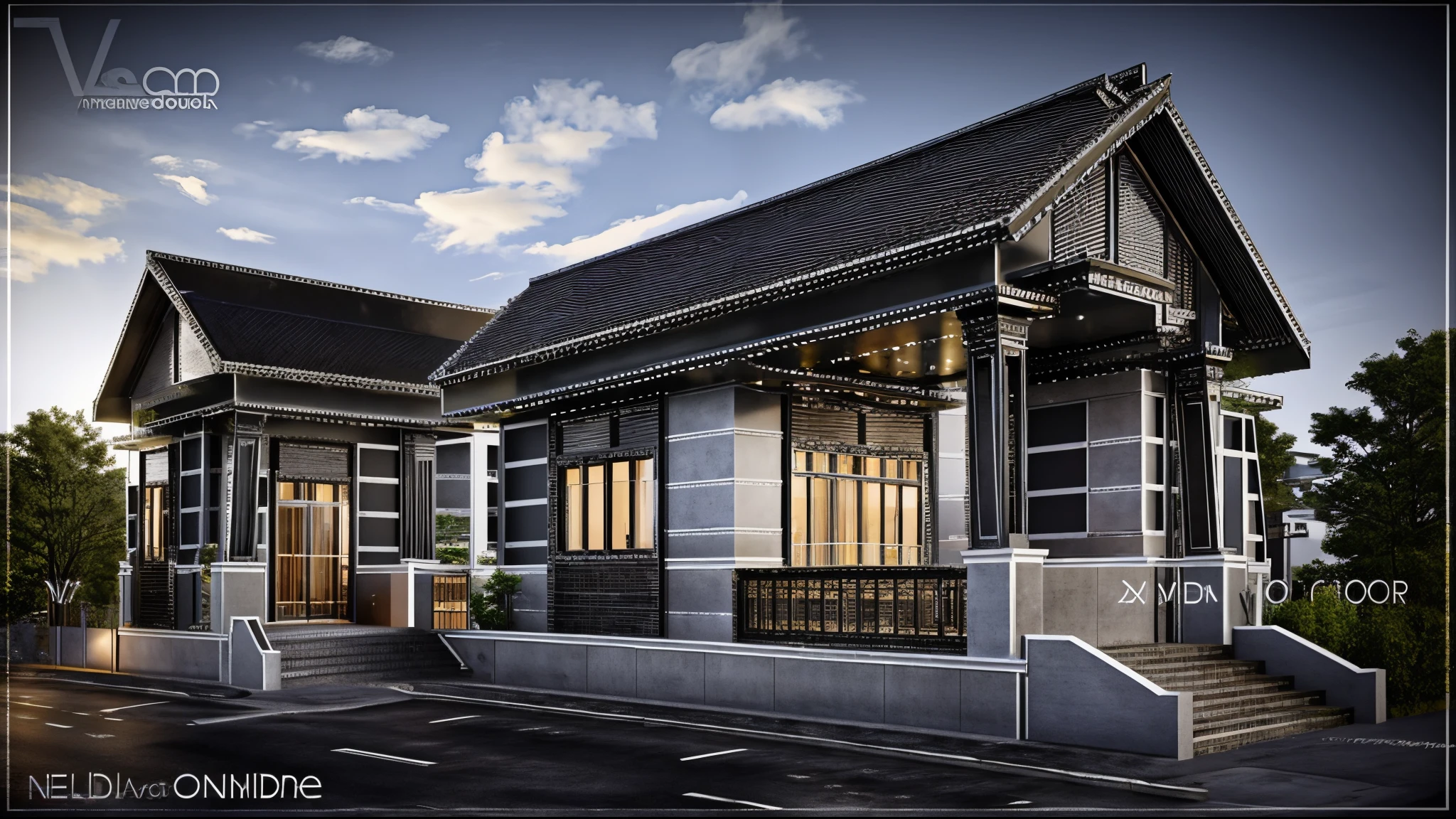 Rendering of a modern residential townhouse, professional render, wide angle exterior 2023, highly detailed render, high quality rendering, realistic render, architectural render, high - quality render, detailed rendering, hyper - realistic render, very realistic 3 d render, high render, realistic rendering, very realistic render