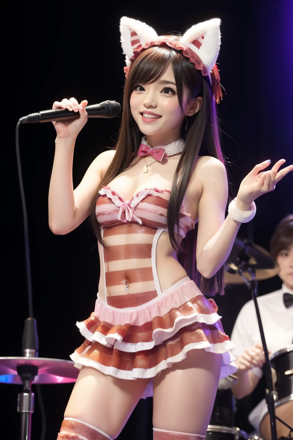 Female idol covered in bacon（Cute costumes）、Reluctant、