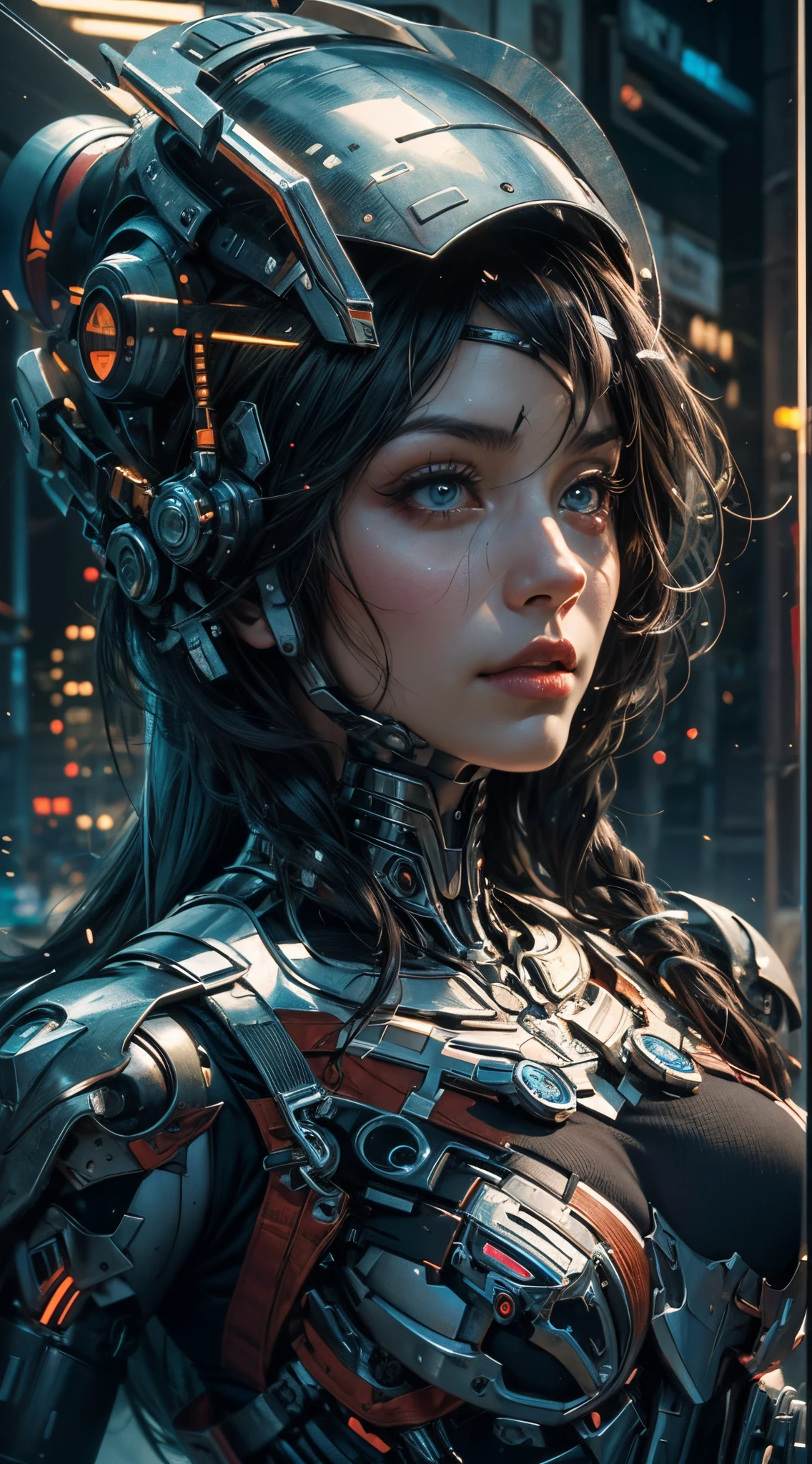 a close up of a woman with a very strange headpiece, cybernetic and highly detailed, cinematic cgsociety, cute cyber gods, portrait of lady mechanika, ash thorp, the palace of ai, machinic desire, subtle giger --auto --s2