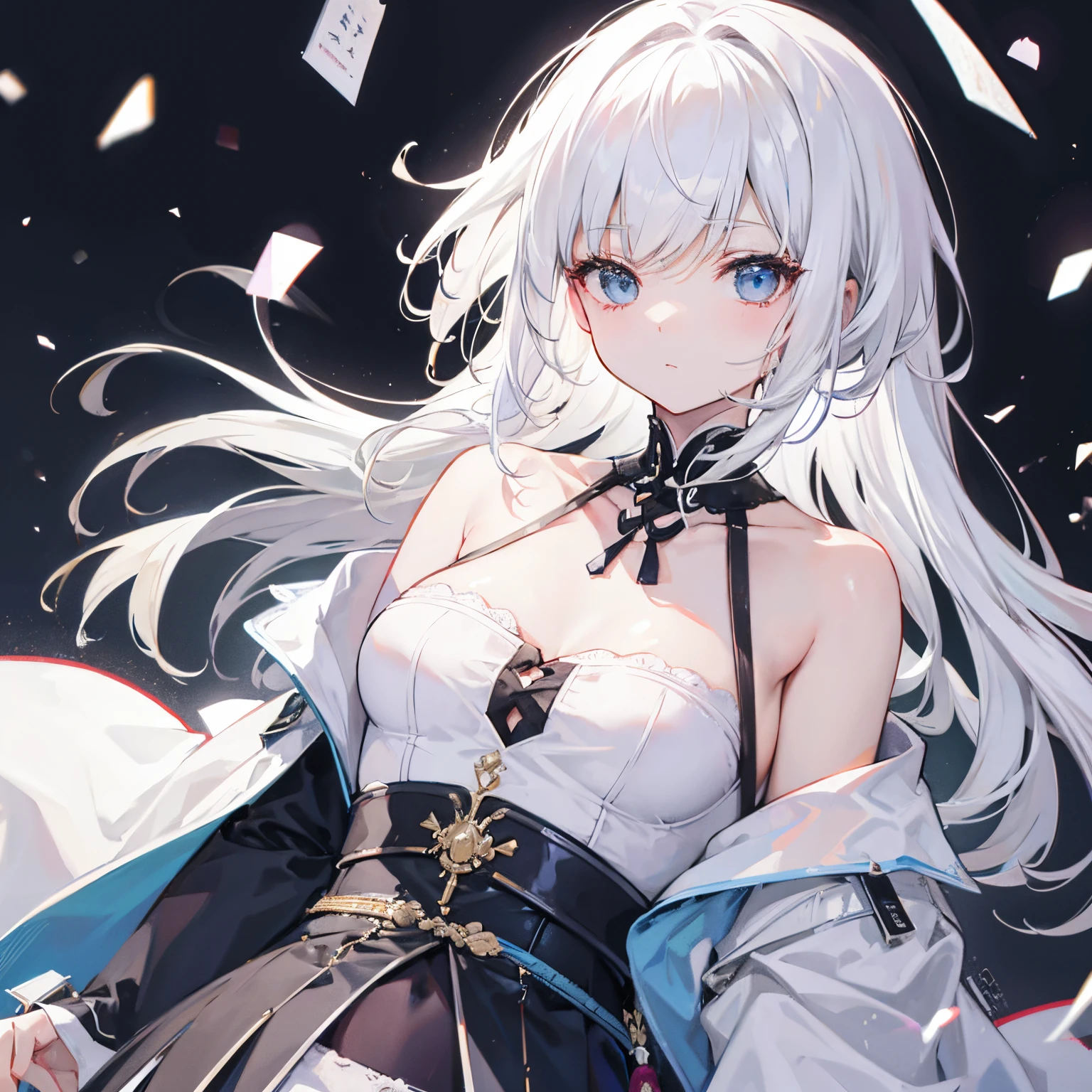 white hair、off shoulders