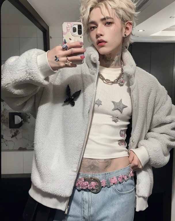 Arafed man taking a selfie in a bathroom mirror, Lil Peep, Cai Xukun, Estilo de Seb McKinnon, Estilo Y2K, Y estilo 2K, delicate androgynous prince, Blade de Drain Gang, An epic non-binary model, androgynous male, Ulzzang masculino, beautiful androgynous prince, Jovencitos, androgynous