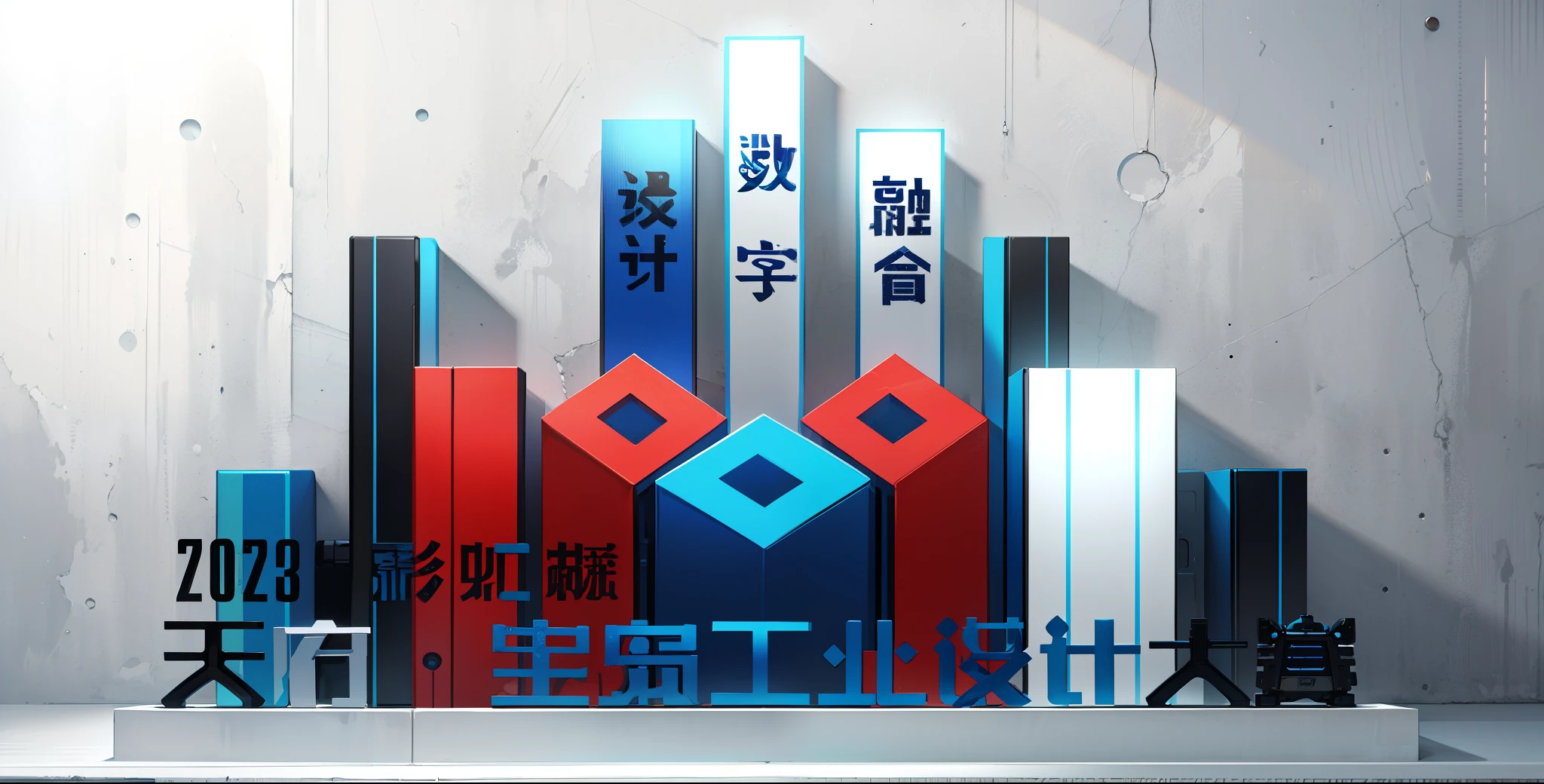 Display a huge and colorful logo、Maximalism、blue and white colors、8K 3D style、Harko、Industrial and product design、32K UHD、new objectivism