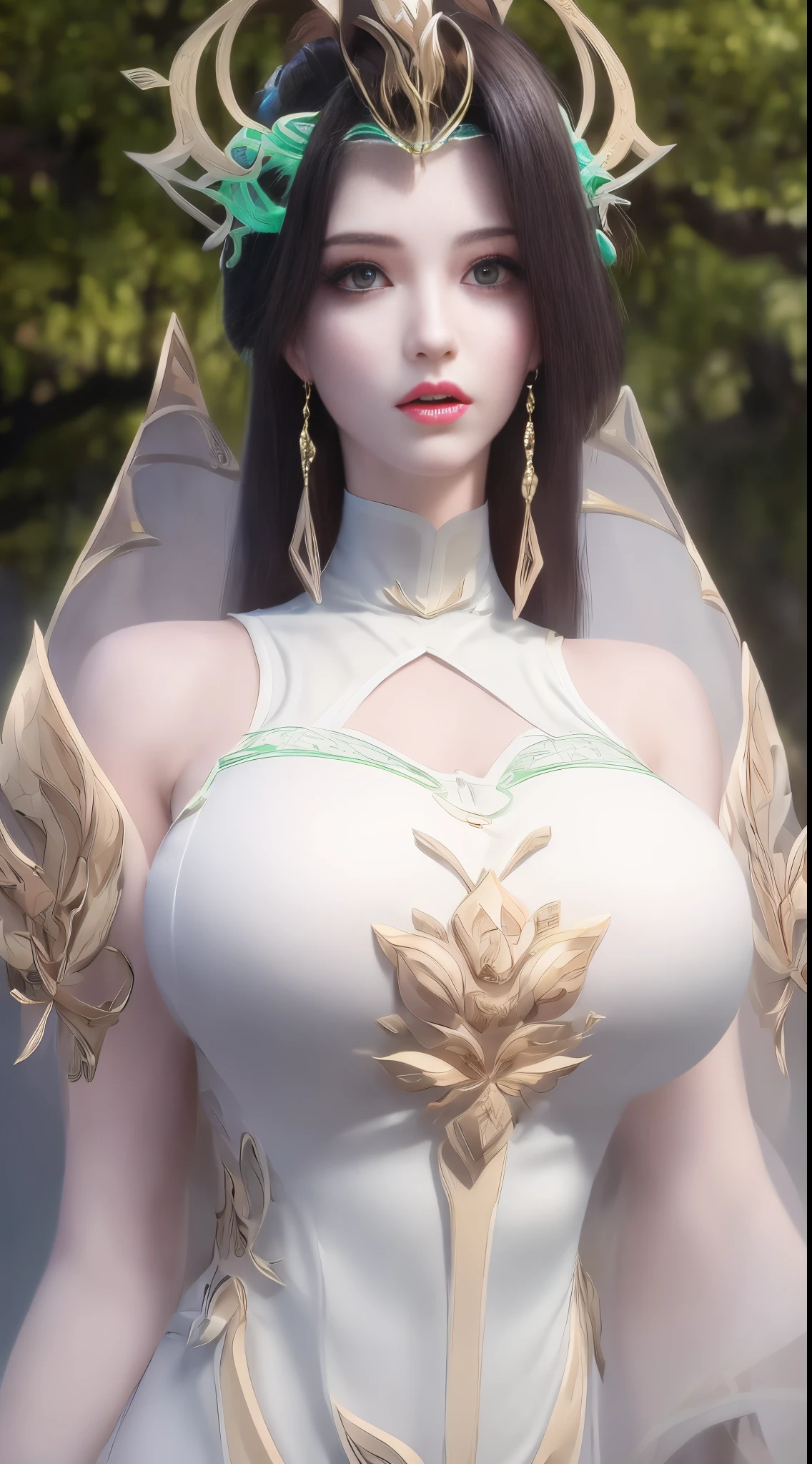 Ultra-realistic 8k CG, flawless perfection, Clean, tmasterpiece, professionalartwork, famousartwork, 电影灯光, cinematicbloom, s the perfect face, pretty  face, fanciful, It's like a dream, Unreal Engine5, scientific fiction,   Lace, Lace edges, Lace-trimmed tights, Luxury, jewely, diamond, kinako, pearls, Pedras preciosas, sapphires, Red Jewel, Cui, Complicated details, delicate patterns, big breasts enchanting, Tempting, Tempting, pornographic, enchanting, hair adornments, choker necklace, 耳Nipple Ring, bangle, armlets,The halo,autumnal.
((,1个Giant Breast Girl, Perspectives,Best quality at best,))  ,((((,1个Giant Breast Girl,  Alone, huge fake breasts:1.5, Armor dress, A half body,  looking at viewert, Permanent))))