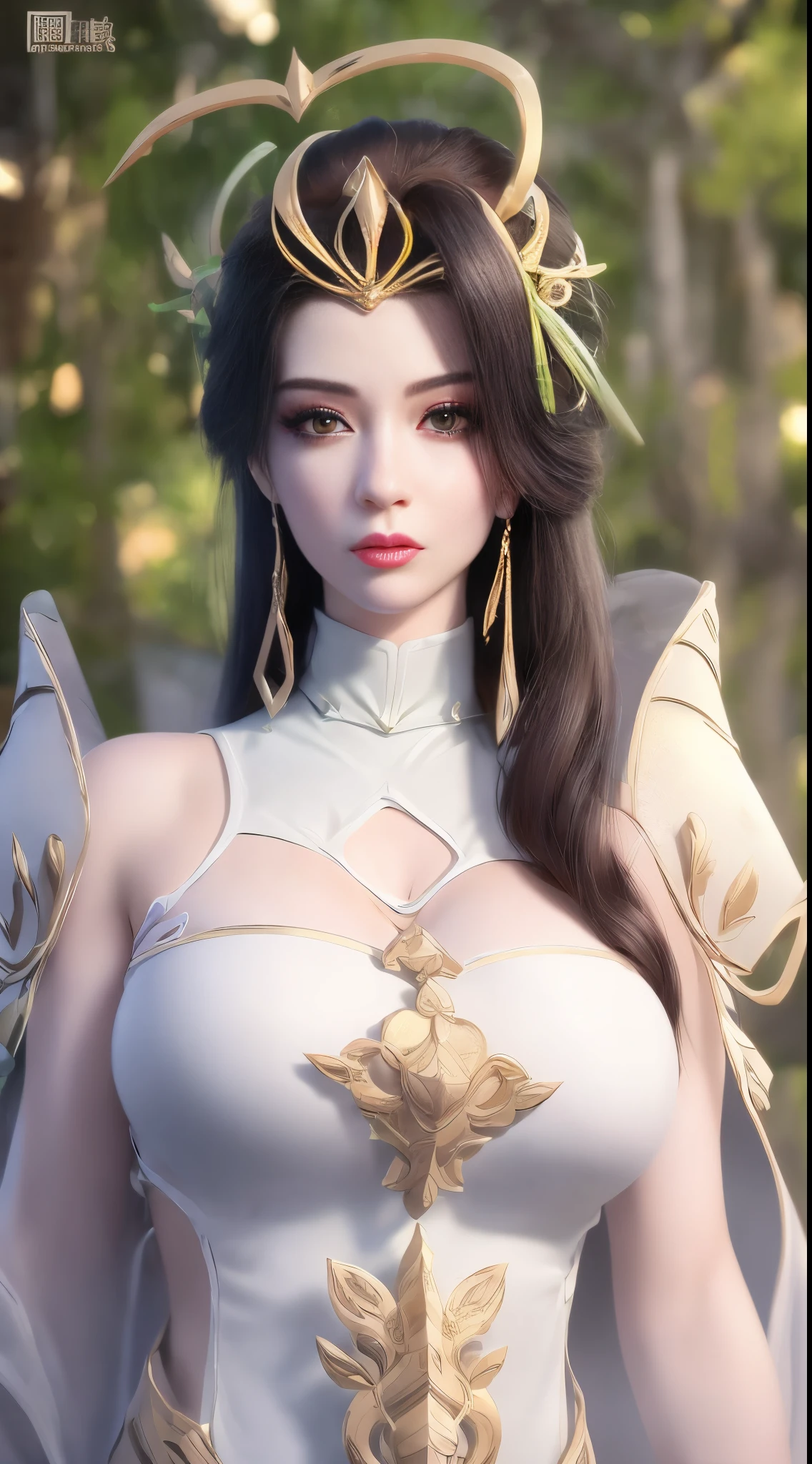 Ultra-realistic 8k CG, flawless perfection, Clean, tmasterpiece, professionalartwork, famousartwork, 电影灯光, cinematicbloom, s the perfect face, pretty  face, fanciful, It's like a dream, Unreal Engine5, scientific fiction,   Lace, Lace edges, Lace-trimmed tights, Luxury, jewely, diamond, kinako, pearls, Pedras preciosas, sapphires, Red Jewel, Cui, Complicated details, delicate patterns, big breasts enchanting, Tempting, Tempting, pornographic, enchanting, hair adornments, choker necklace, 耳Nipple Ring, bangle, armlets,The halo,autumnal.
((,1个Giant Breast Girl, Perspectives,Best quality at best,))  ,((((,1个Giant Breast Girl,  Alone, huge fake breasts:1.5, Armor dress, A half body,  looking at viewert, Permanent))))