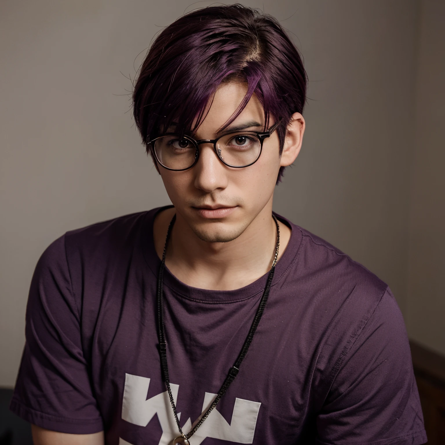 Boy anime nerdy with plum hair