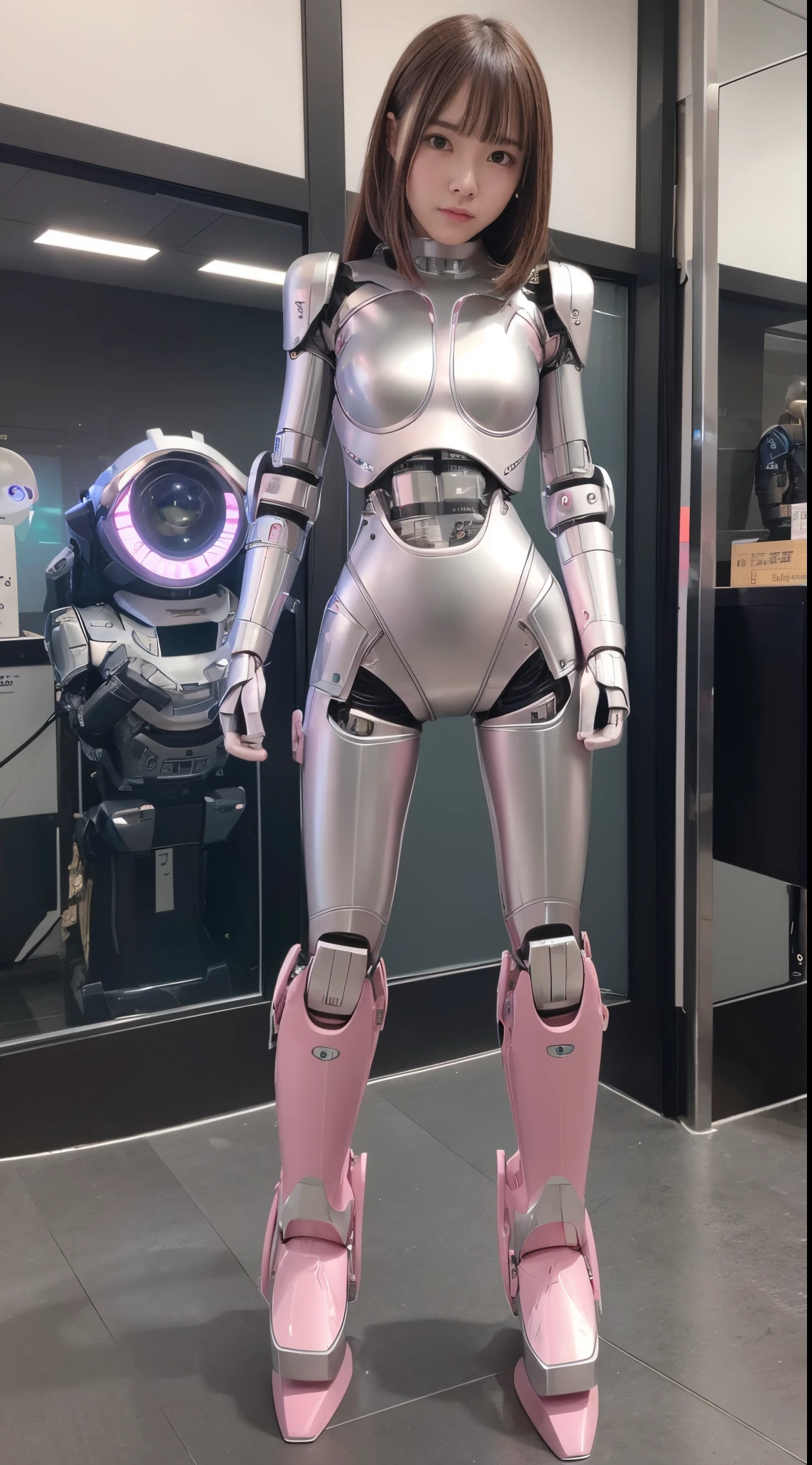 A Female robot is sleeping in bedroom, spread legs, nude, banzai pose. she wears no dress. She Brown short hair is tied with two big red clothespins, She lifts up the under hem of her white plain dress, leaning over, masterpiece, very short pigtails,brown hair, mature, android, blue eyes, full body figure, Height: 160cm, flushed cheeks, 2020s anime picture, A beautiful robot with short brown hair in two short pigtails held up by two very large huge red clothespins, Uplifting, No NSFW, whole body, barefoot, archaic smile, getting orgasm, 25 years old, sweat bucket. 