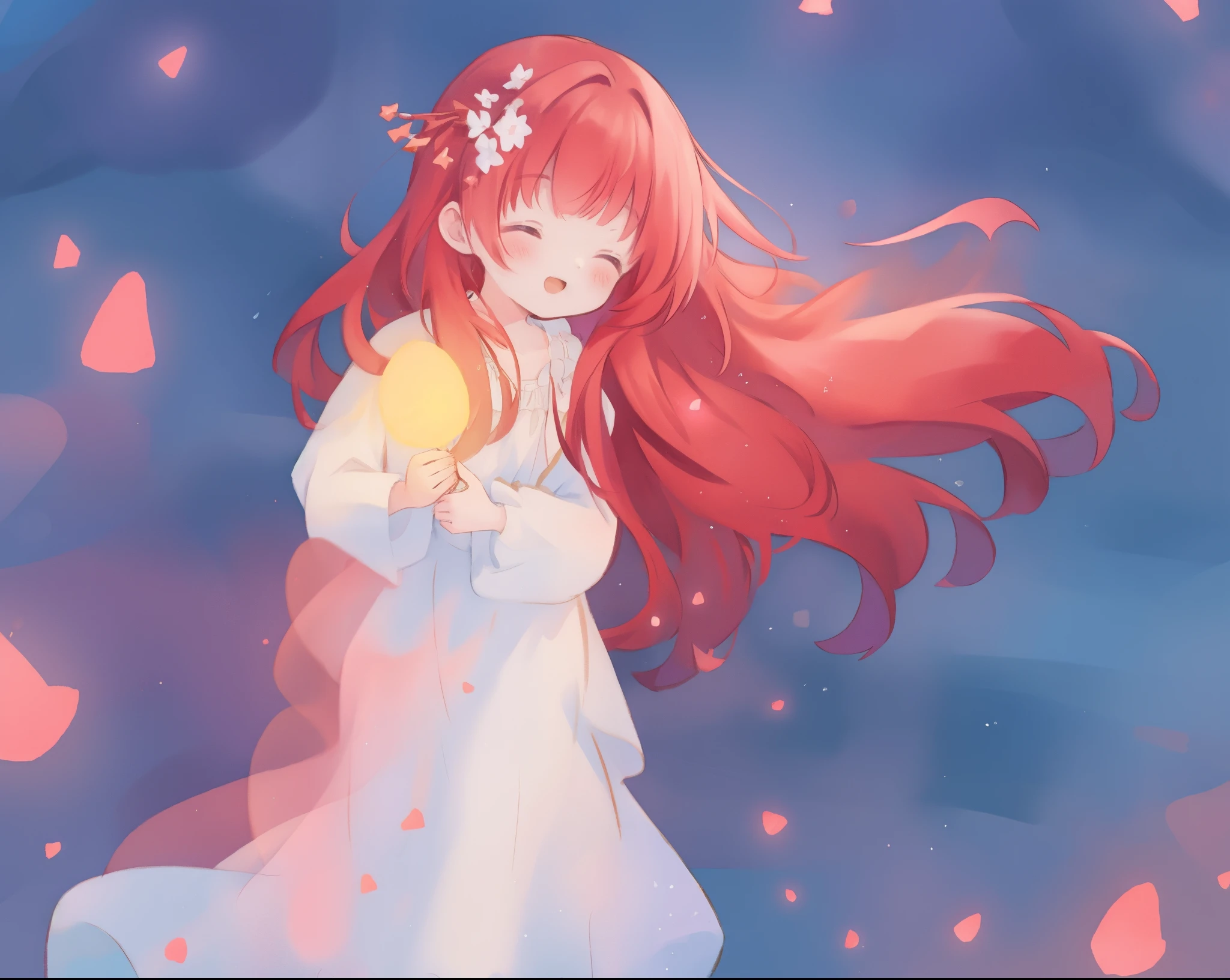 beautiful girl in puffy layered ballgown, puffy layered tutu skirt, long flowing red hair, colorful fantasia background, watercolor illustration, glowing aura around her, glowing flowing hair, fantasia otherworldly landscape, beautiful, masterpiece, best quality, sharp focus, intricate details, highly detailed, 8k resolution, high resolution, fine detail, golden ratio, perfect composition, perfection, intricate dress details