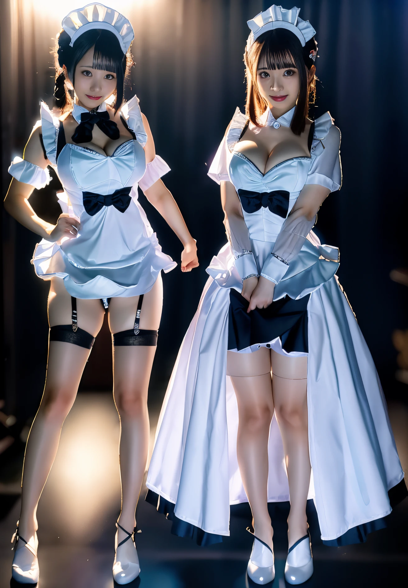 Photos taken by a professional photographer，Live action，4K､two women wearing maid clothes, anime maids riding early tanks, Artorian Pendragon, Style like destiny/Stay Night, Fate Grand Order, maid clothes, Ecchi style, characters from azur lane, Ecchi style, full body commission for, small curvy loli, Ecchi, Girl in maid costume