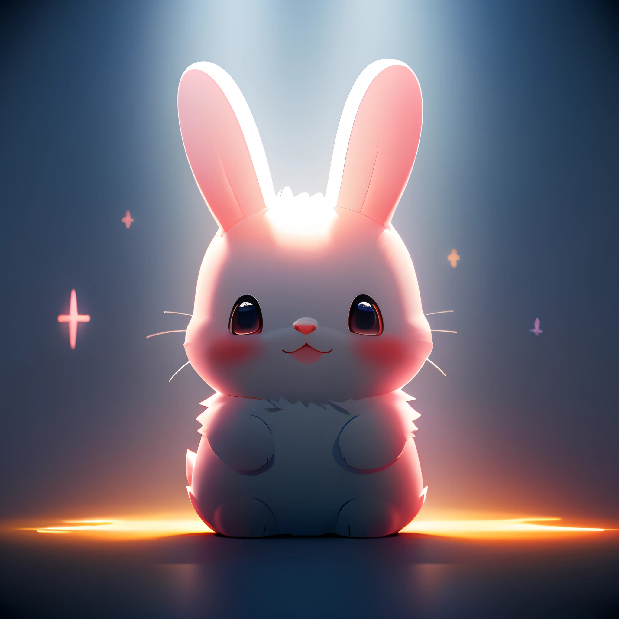 A cute little rabbit character in light 3D with a front