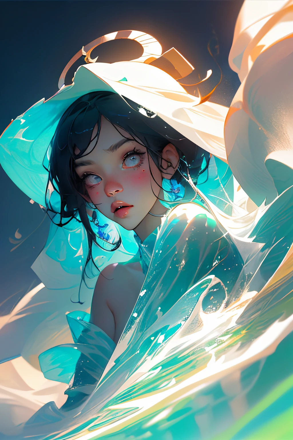 top-quality, ultra-detailliert, beautiful and detailed face, 二重まぶた, FULL ANATOMY, 1girl in, soio, Deep immersion, Partial immersion, foam, shinny skin, Sister, cloudy ash sky, The bikini