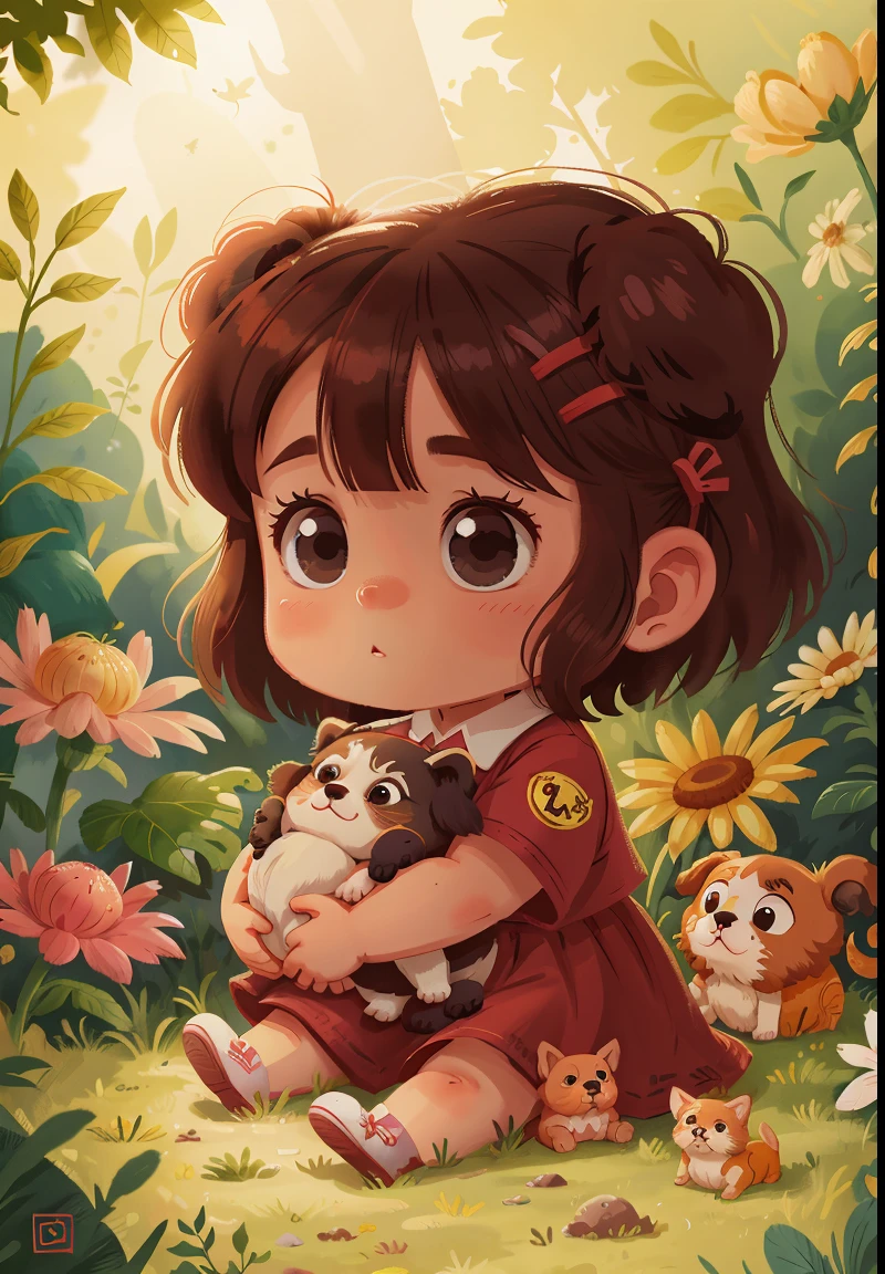 A girl, baby dog