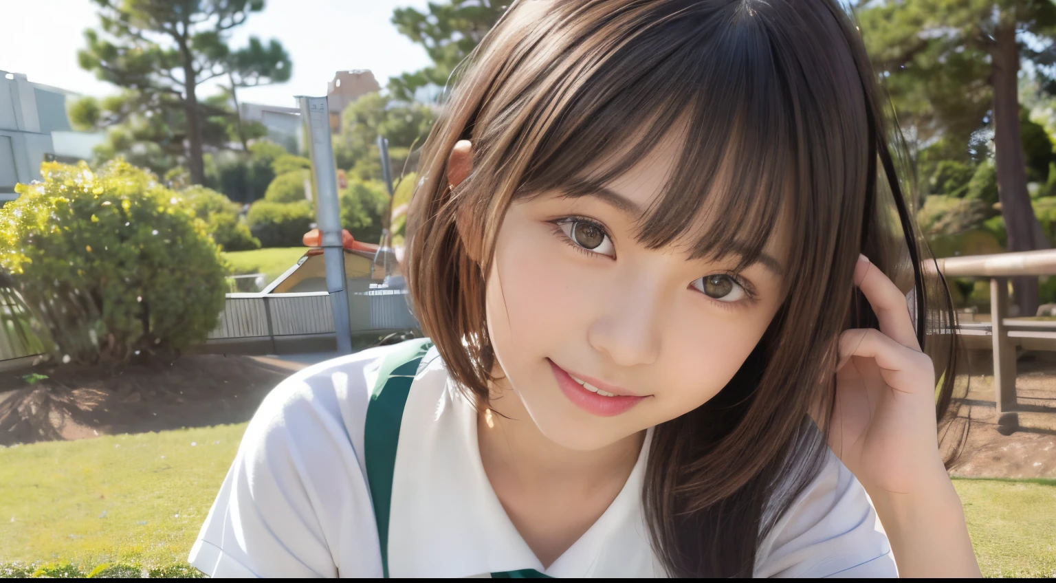 ((top-quality,8K,tmasterpiece:1.3)),Beautuful Women,1 girl in,sixteen years old、The idol-like face is cute:1.3,A slender :1.1,(white t-shirts、Bloomer、Athletics uniforms:1.5), (Whole body :1.2), A smile,Small milk,Long bob hair ,Longhaire、bangss、Super Detailed Face,very detailed lips,The mouth is wide open,Detailed eyes,Charming eyes,二重まぶた、(Super cute face in the style of a Japan idol:1.2),Slender and sexy figure、