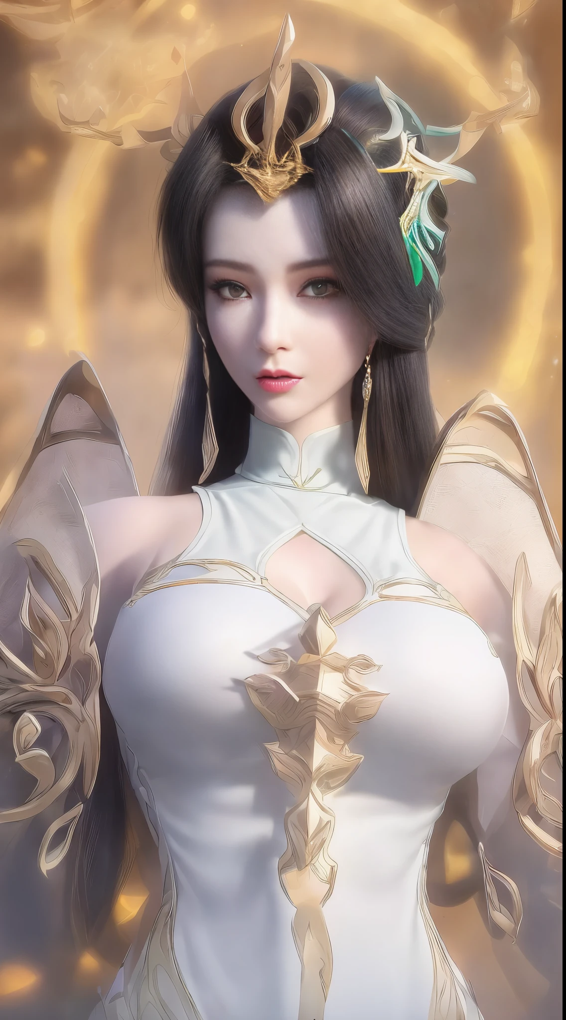 Ultra-realistic 8k CG, flawless perfection, Clean, tmasterpiece, professionalartwork, famousartwork, 电影灯光, cinematicbloom, s the perfect face, pretty  face, fanciful, It's like a dream, Unreal Engine5, scientific fiction,   Lace, Lace edges, Lace-trimmed tights, Luxury, jewely, diamond, kinako, pearls, Pedras preciosas, sapphires, Red Jewel, Cui, Complicated details, delicate patterns, big breasts enchanting, Tempting, Tempting, pornographic, enchanting, hair adornments, choker necklace, 耳Nipple Ring, bangle, armlets,The halo,autumnal.
((,1个Giant Breast Girl, Perspectives,Best quality at best,))  ,((((,1个Giant Breast Girl,  Alone, huge fake breasts:1.5, Armor dress, A half body,  looking at viewert, Permanent))))