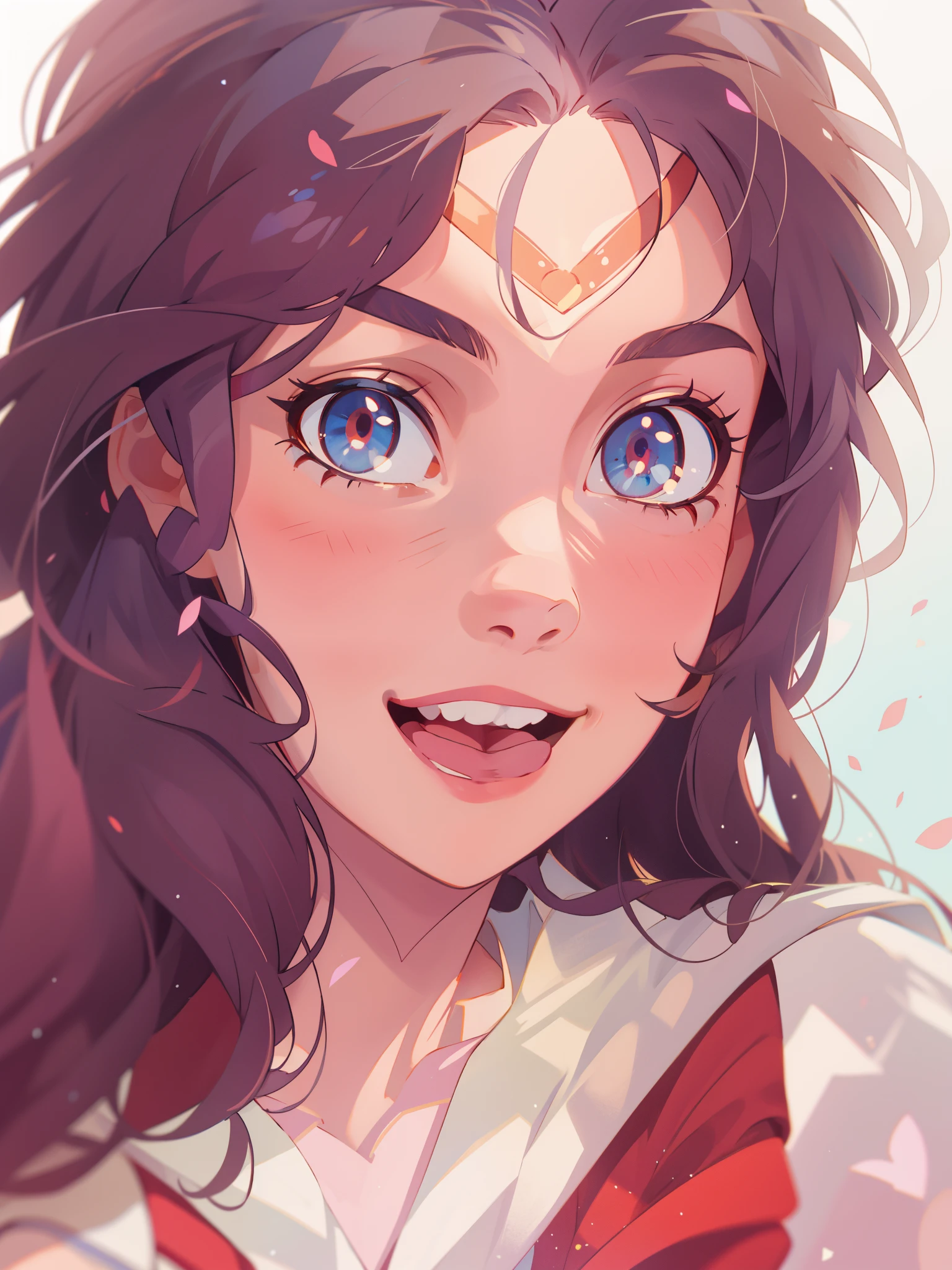 there is a woman with long hair and a red dress,HD, (Best Detail), (Best Quality), (Sailor Moon), (detailed eyes), forehead decoration, 2D, 2D cartoon, 1990s\(style\), smile,