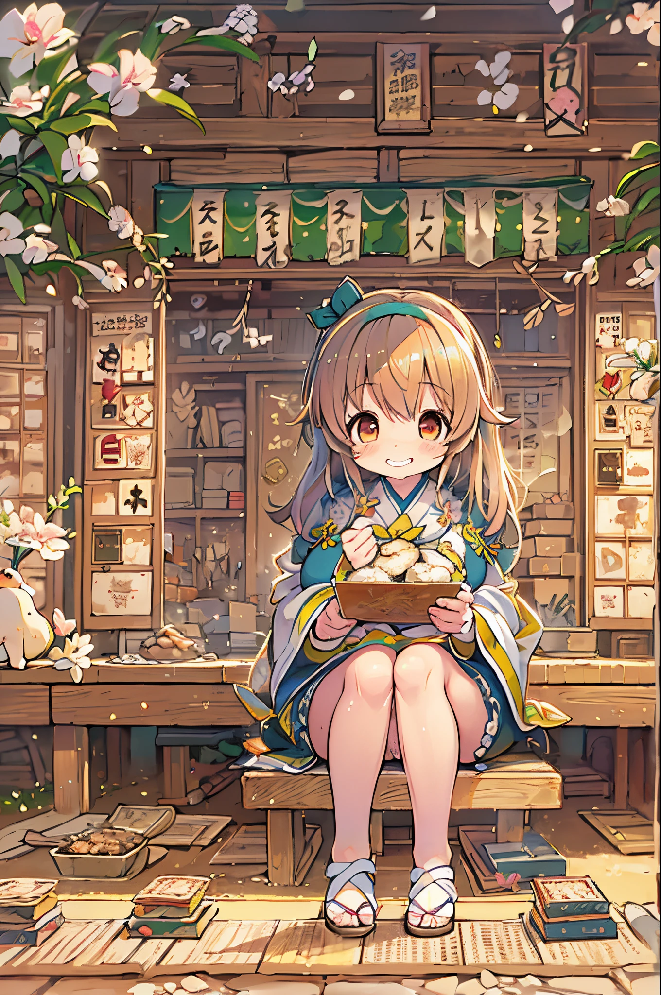 huge-breasted、kawaii、8  girl、A huge smile on my face,Chibi, beautiful anime scene, Anime landscapes, Anime Background, Beautiful anime scenery, Beautiful peace scenes in anime, Playing shogi、Shogi Hall