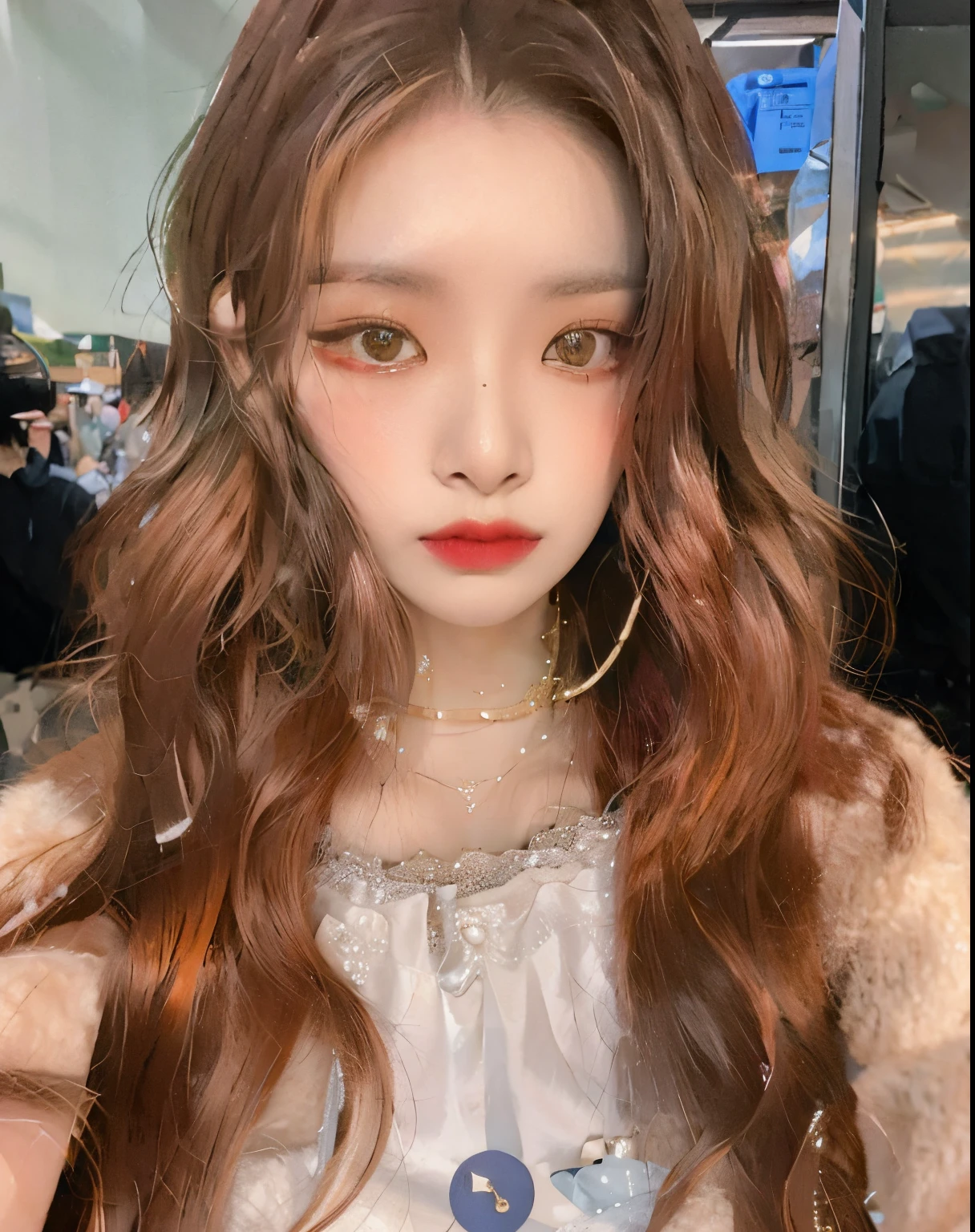 Un primer plano de una mujer con el pelo largo y rojo que lleva un collar, Jinyoung Shin, Jaeyeon Nam, ulzzang, Heonhwa Choe, Sun Yunjoo, Sha Xi, Taejune Kim, Lalisa Manobal, dilraba dilmurat, Jossi de Blackpink, JIA, she has long orange brown hair, Parque Ji-min