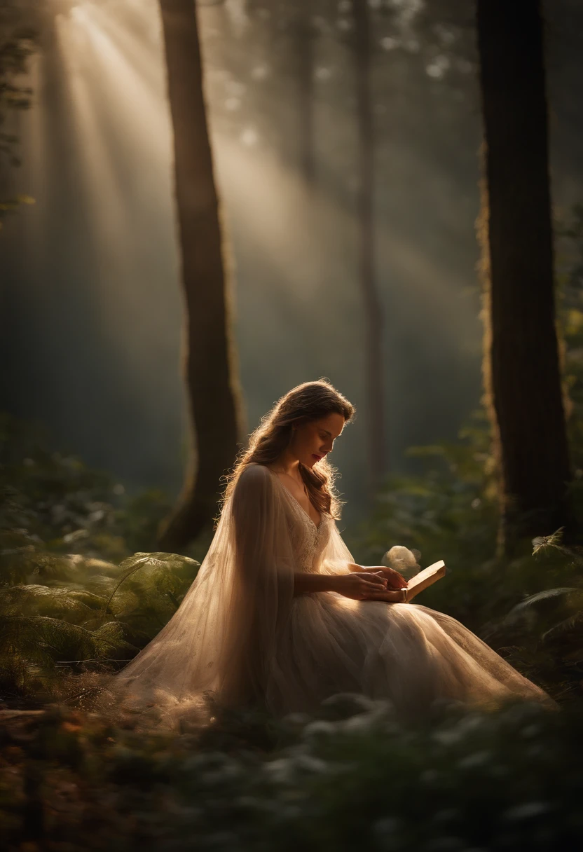 (La mejor calidad,4k,8k,altas,Pieza maestra:1.2),Ultra detallado,(realista,fotorrealista,fotorrealista:1.37),Soft lighting, Ethereal colors, (Hada 1.5), mystical forest, escena encantadora, glowing fireflies, elegant mushrooms, Mysterious atmosphere, magical beings, Captivating setup, Dreamlike quality, criaturas del bosque, Luces parpadeantes