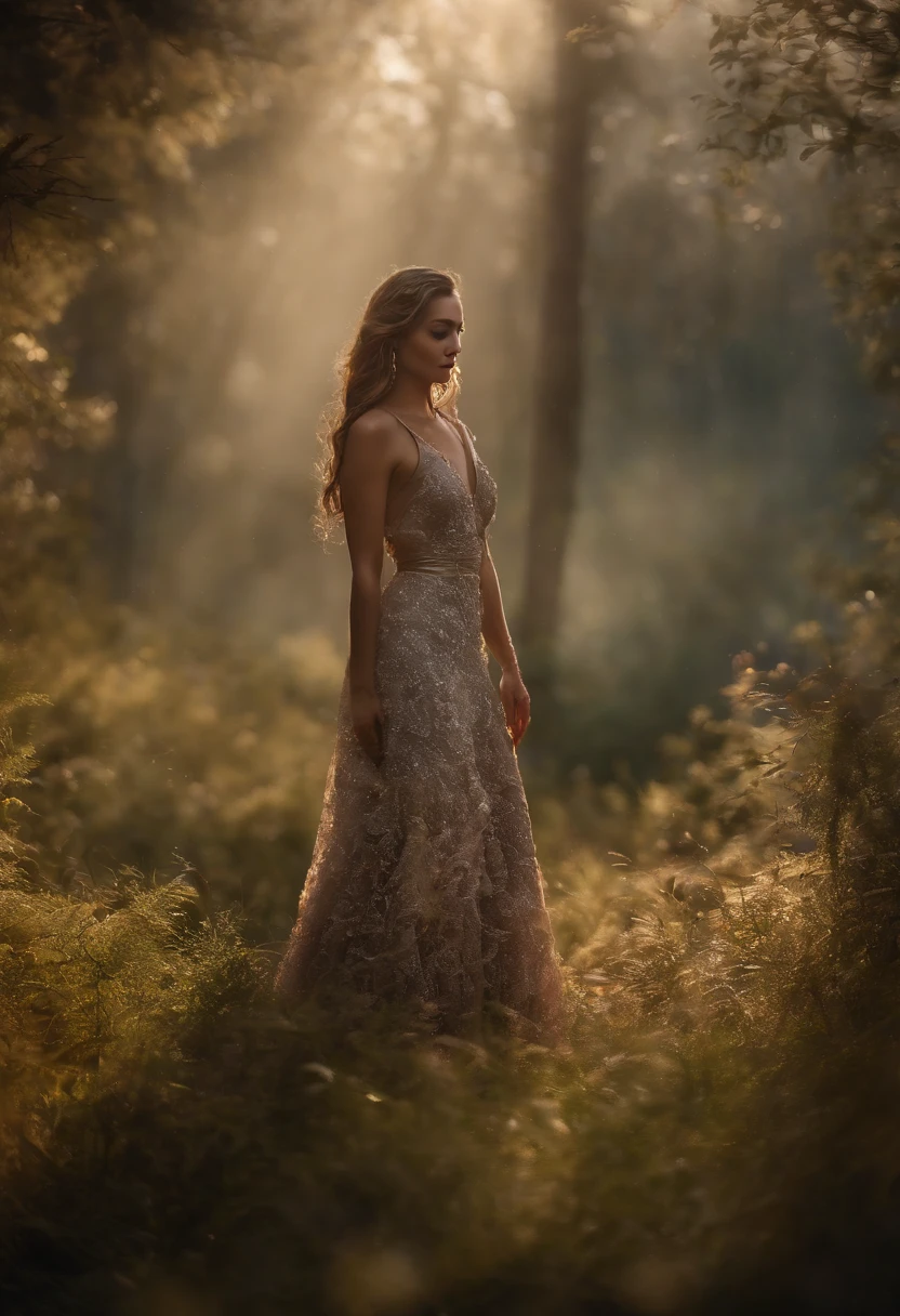 (La mejor calidad,4k,8k,altas,pieza maestra:1.2),ultra detallado,(realista,fotorrealista,fotorrealista:1.37),Soft lighting, Ethereal colors, (hada 1.5), mystical forest, escena encantadora, glowing fireflies, setas elegantes, Mysterious atmosphere, magical beings, Captivating setup, Dreamlike quality, criaturas del bosque, luces parpadeantes