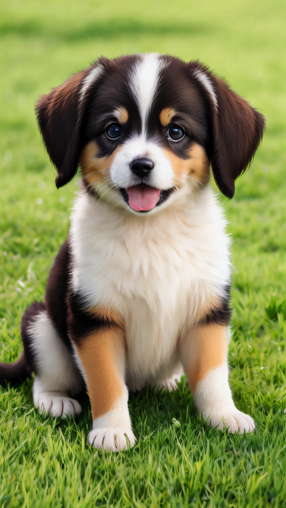 happy puppy,on the lawn, masterpiece, 8k, high-resolution, best quality, better face