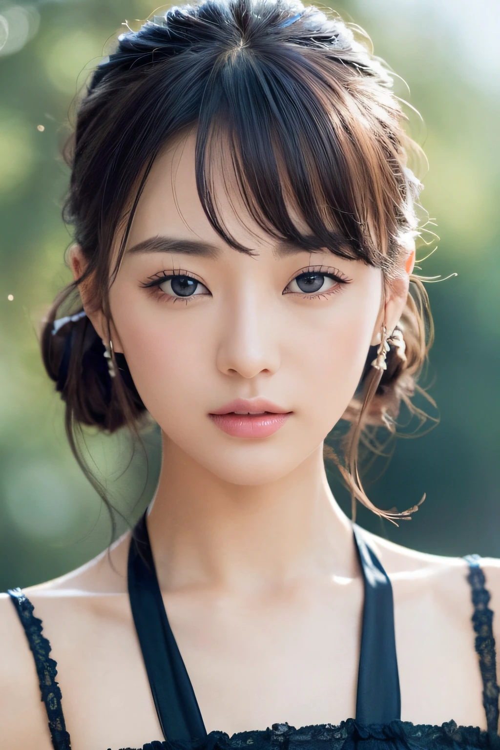 Focus on people。Create and express the best shining composition of the person in a realistic way。((masterpiece))、(((top-quality)))、((ultra-detailliert))、(A hyper-realistic)、(highly detailed CGillustration)、(extremely delicate and beautiful)、Girl a masterpiece、top-quality、Realistic skin feeling、Realistic fabric、We will introduce a realist illustration focusing on the center front of girls with realistic and ultra-detailed eyes.。This is the absolute rule, and the following sentence expresses the image quality。 The greatest painter in human history meets an unparalleled beauty、It is the greatest masterpiece in the history of the Inuiku Ichigo, which depicts the most beautiful figure of a lifetime.。 Create stunning anime artwork that is currently trending on seaStation、Introducing exquisite beauty and seductive aesthetics。Hair is tied up、Blue pesant dress with detailed floral embroidery、NOWAI