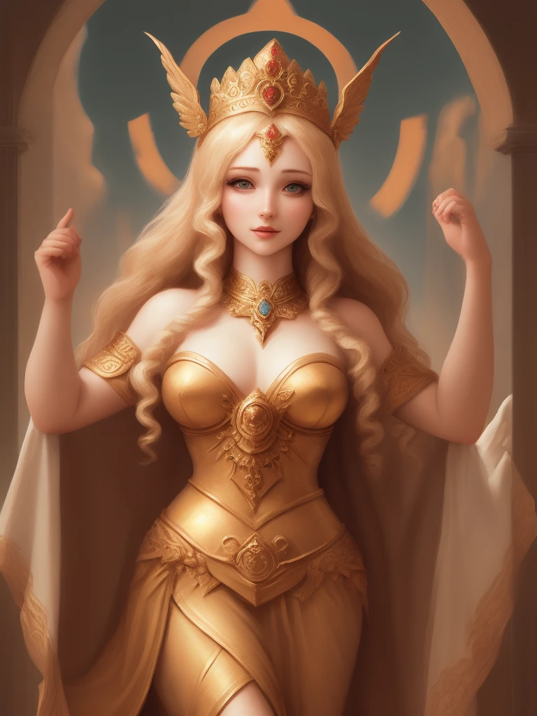 Majestic, goddess, golden crown, lots of accessories, princess, jeweled skin, bright lighting --auto --s2