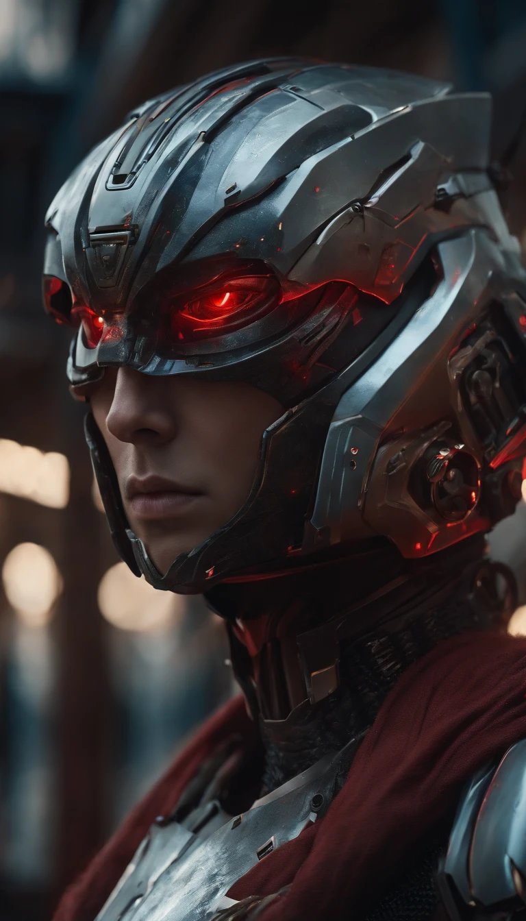 (best quality,8k,ultra-detailed,realistic:1.2),headgear,science fiction,focus on male,armor,architecture,robot,red eyes,surreal art